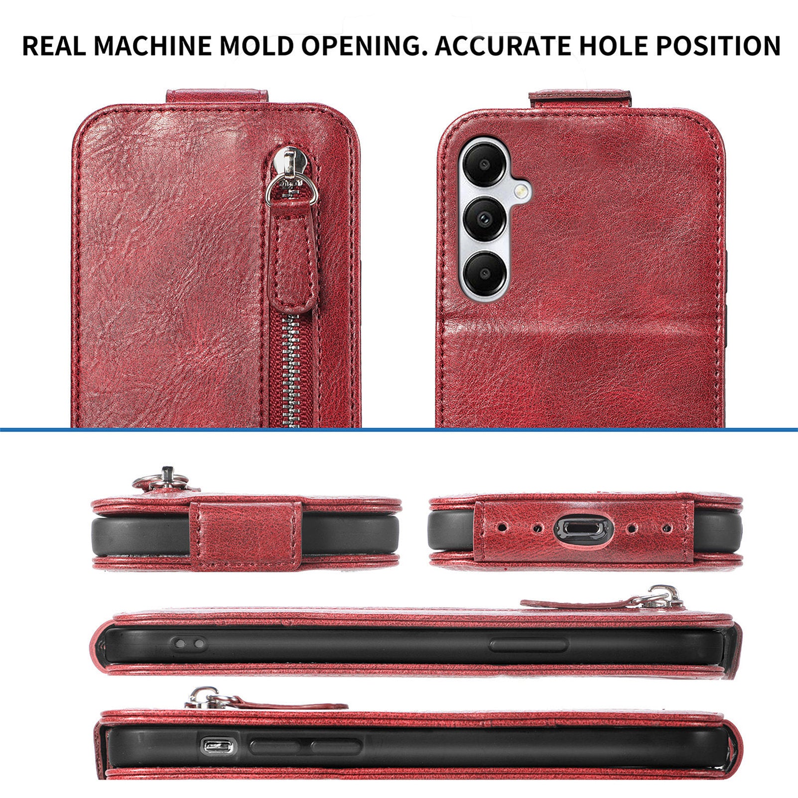 For Samsung Galaxy A55 5G Pure Color Phone Cover Vertical Flip Zipper Pocket PU Leather Phone Case