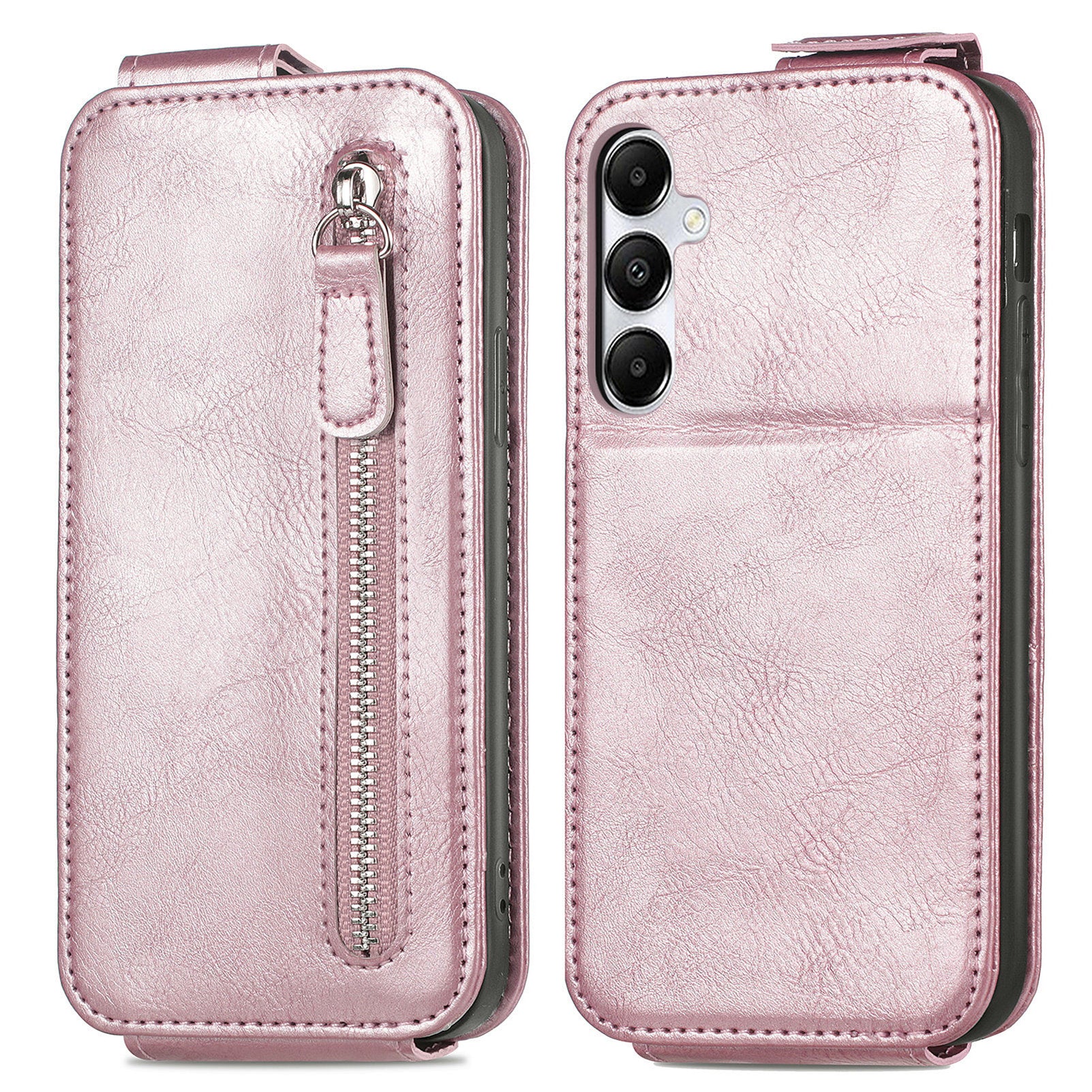For Samsung Galaxy A55 5G Pure Color Phone Cover Vertical Flip Zipper Pocket PU Leather Phone Case