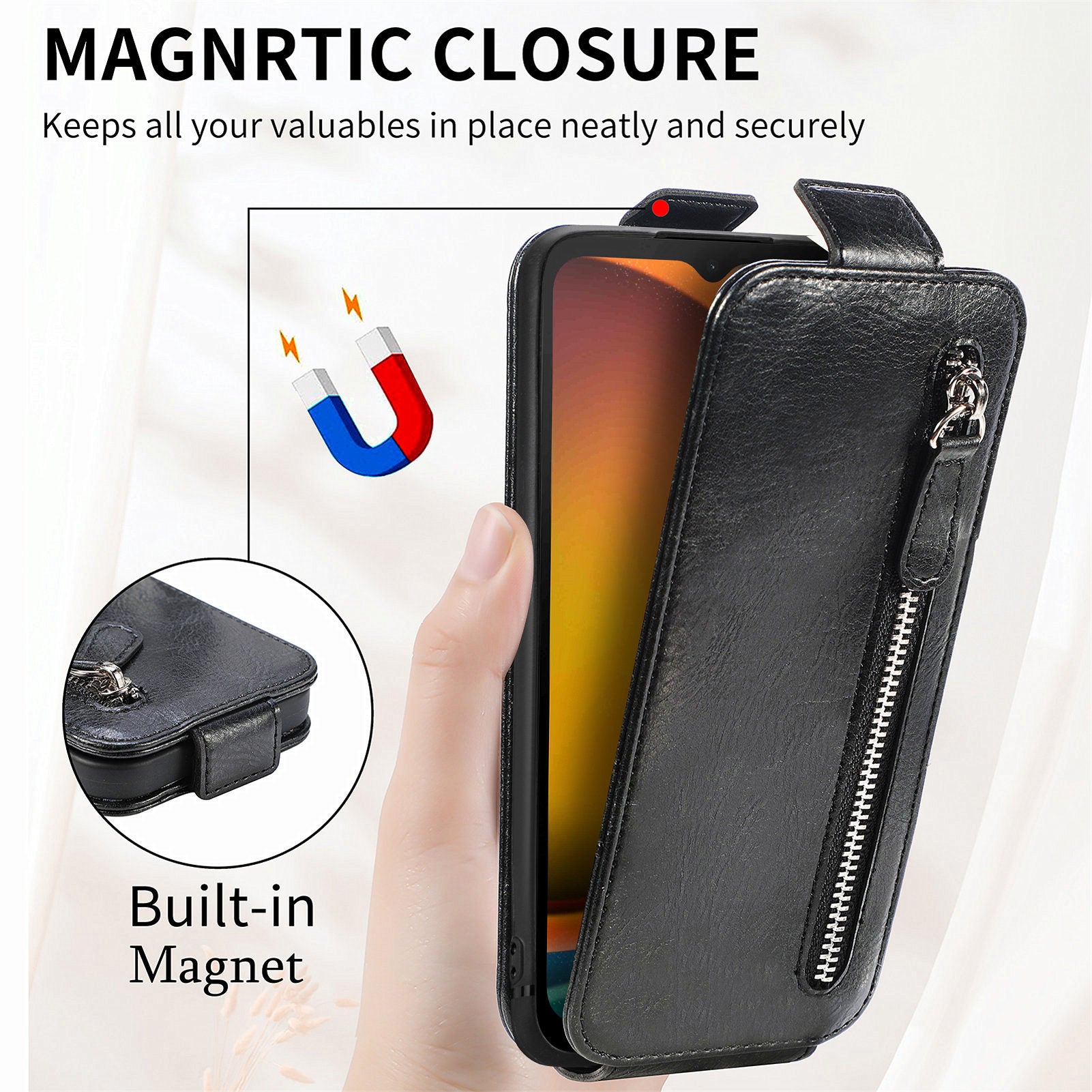 For Samsung Galaxy Xcover7 Dustproof Cell Phone Case Vertical Flip Zipper Pocket PU Leather Phone Stand Cover