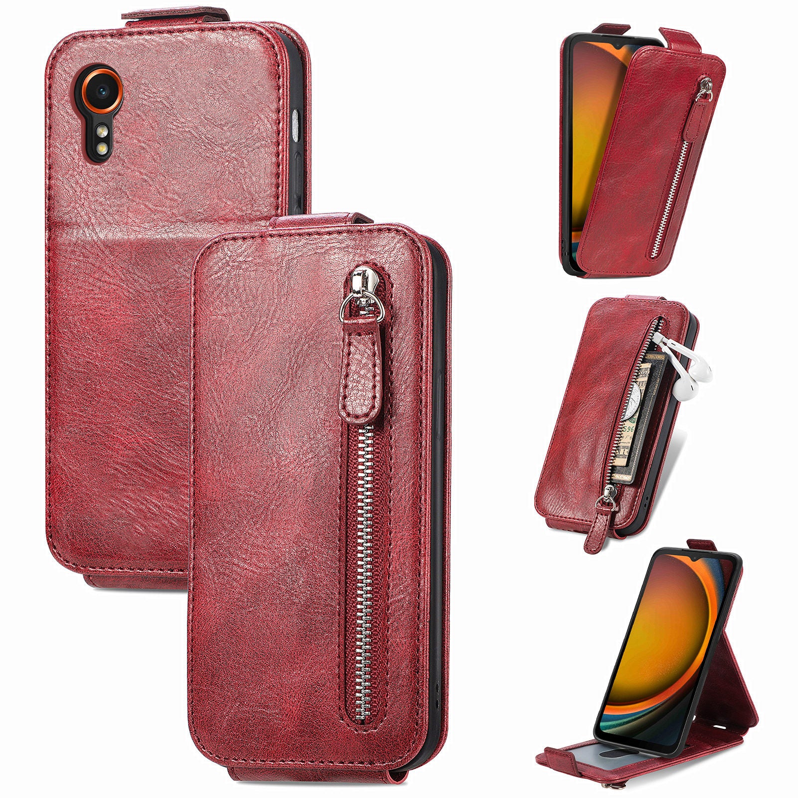 For Samsung Galaxy Xcover7 Dustproof Cell Phone Case Vertical Flip Zipper Pocket PU Leather Phone Stand Cover