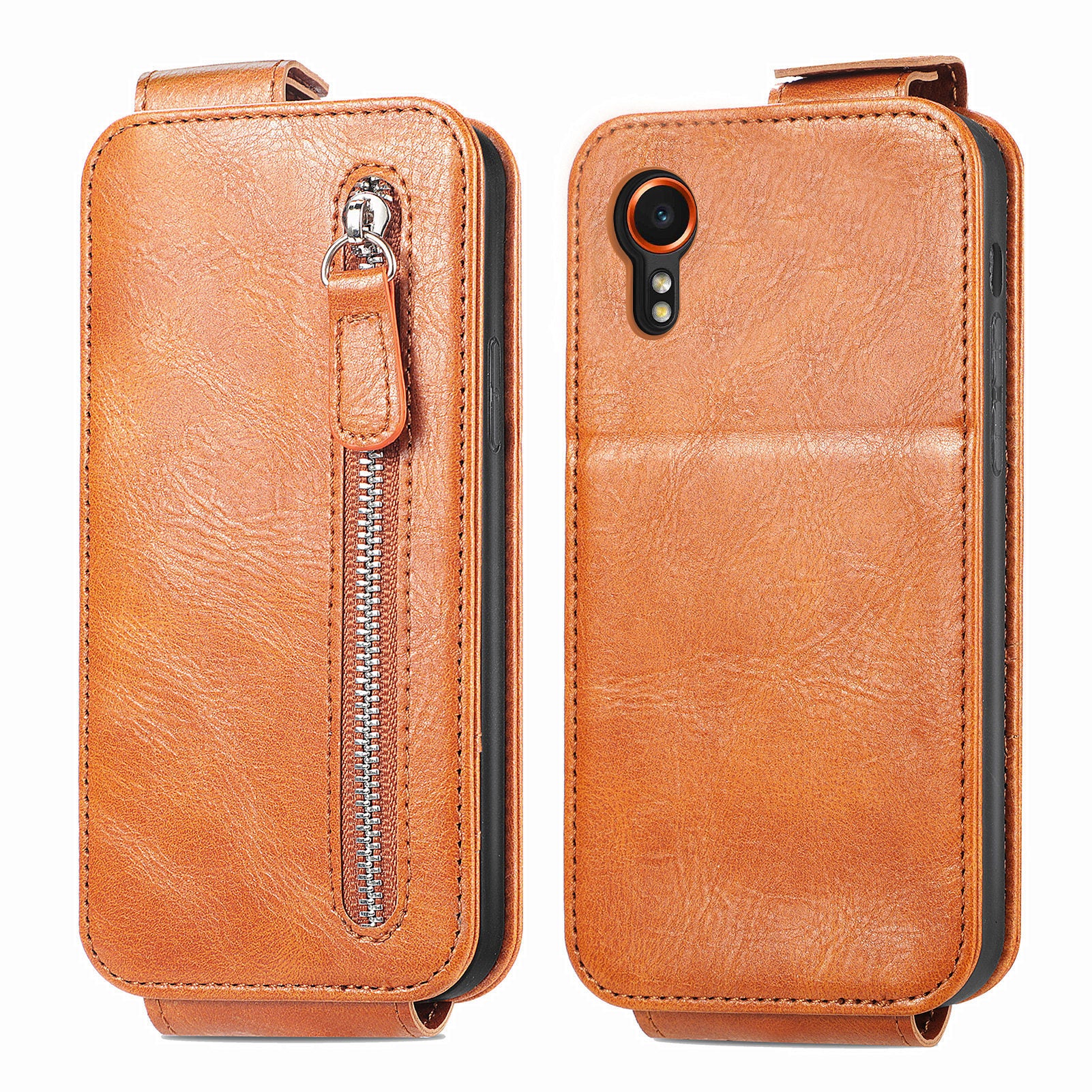 For Samsung Galaxy Xcover7 Dustproof Cell Phone Case Vertical Flip Zipper Pocket PU Leather Phone Stand Cover