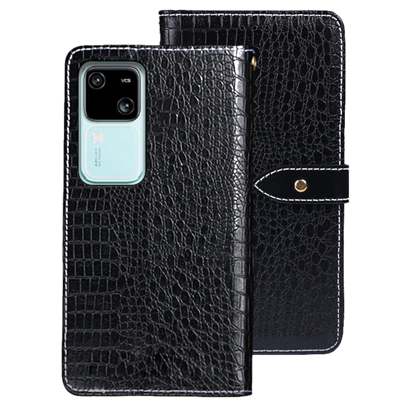 IDEWEI For vivo V30 5G Case PU Leather Anti Drop Crocodile Texture Flip Wallet Phone Cover