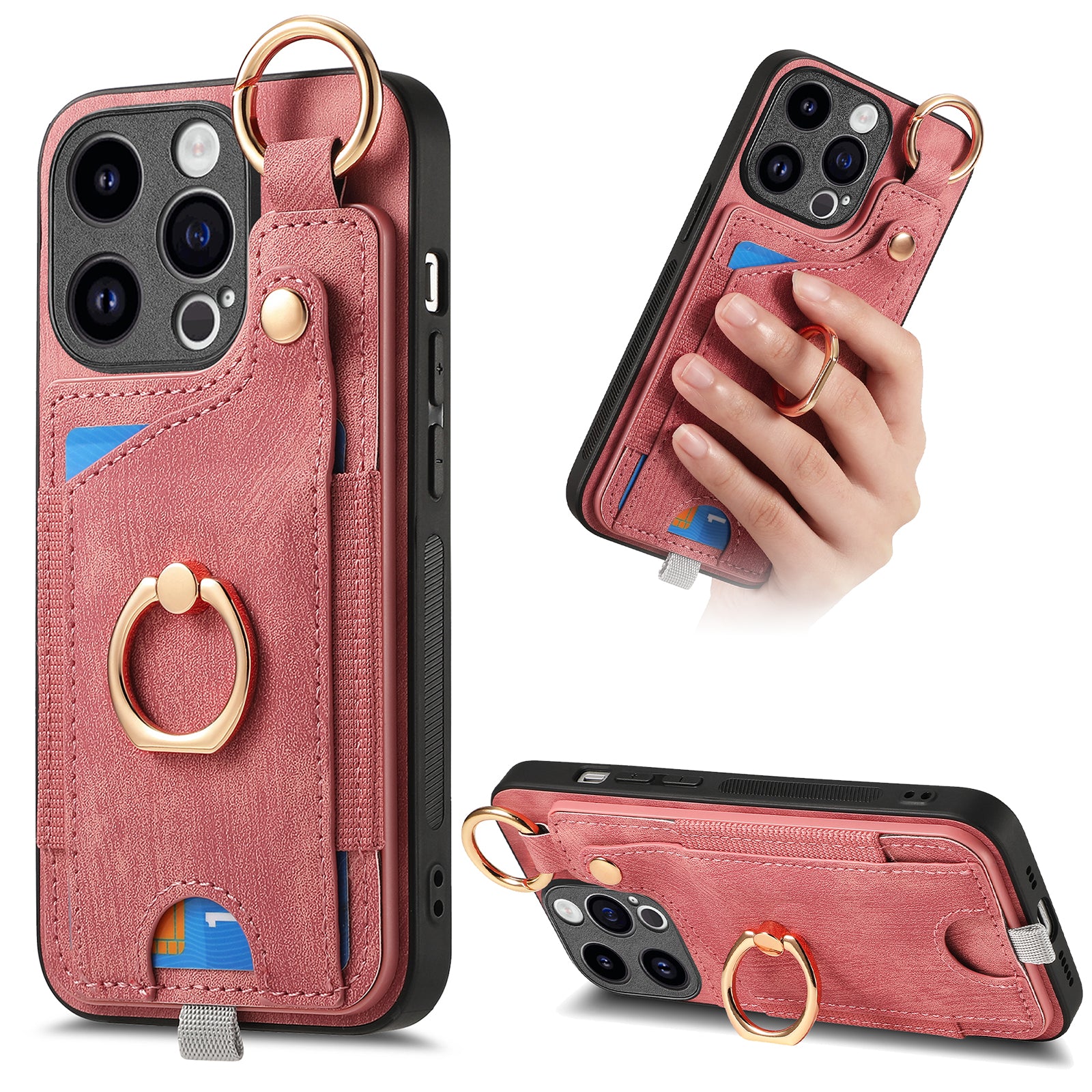 For iPhone 13 Pro Case Leather Card Holder Kickstand Phone Cover