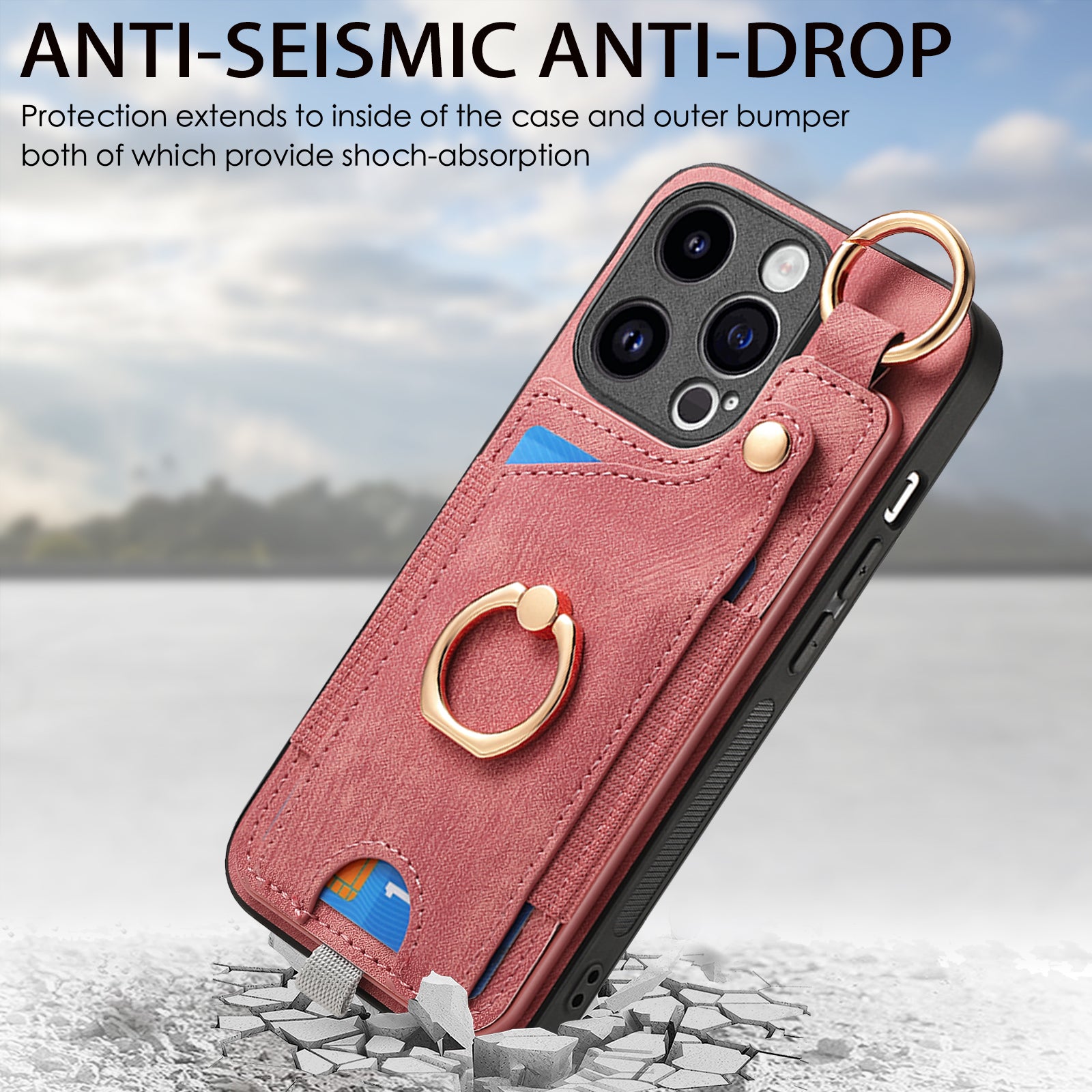 For iPhone 13 Pro Case Leather Card Holder Kickstand Phone Cover