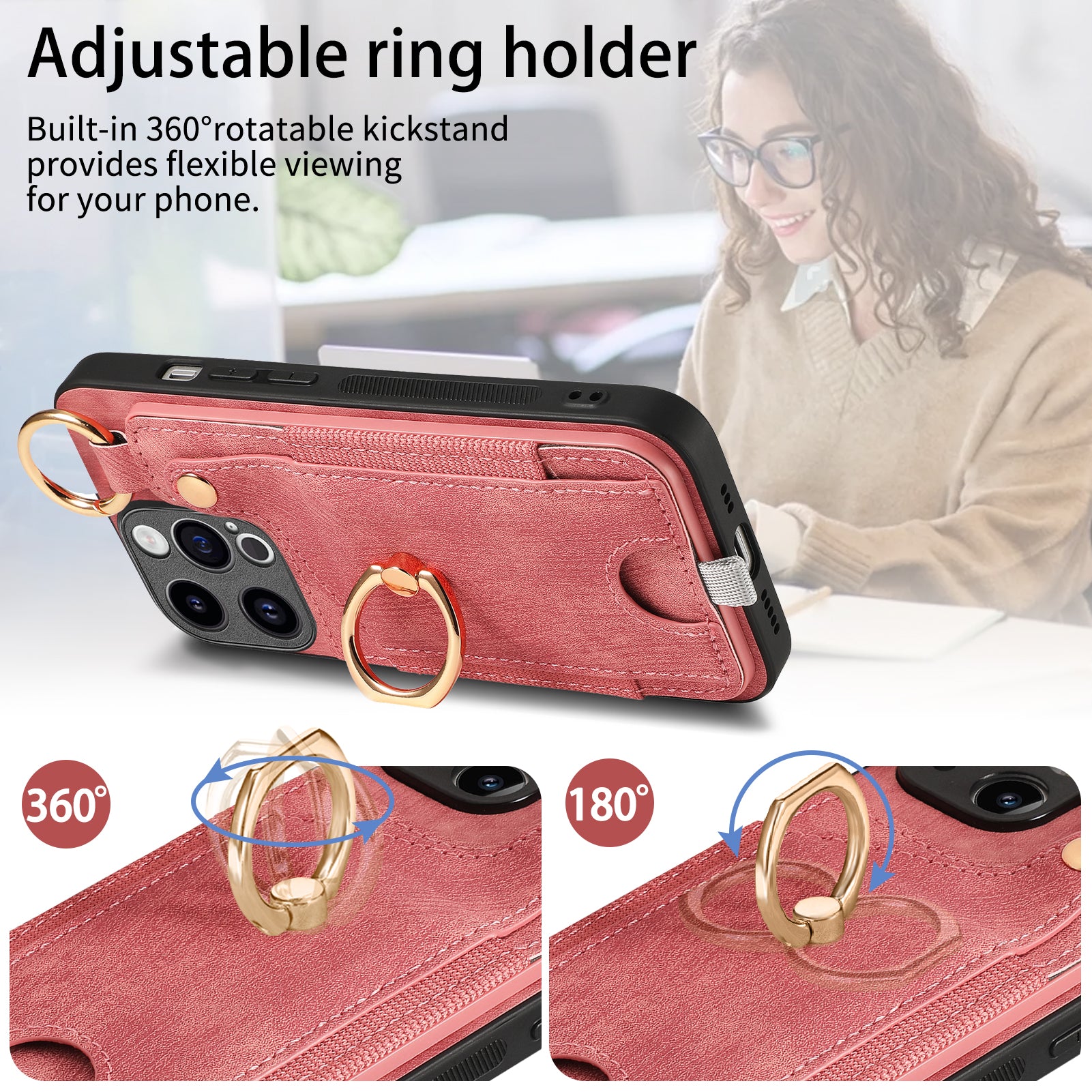 For iPhone 13 Pro Case Leather Card Holder Kickstand Phone Cover