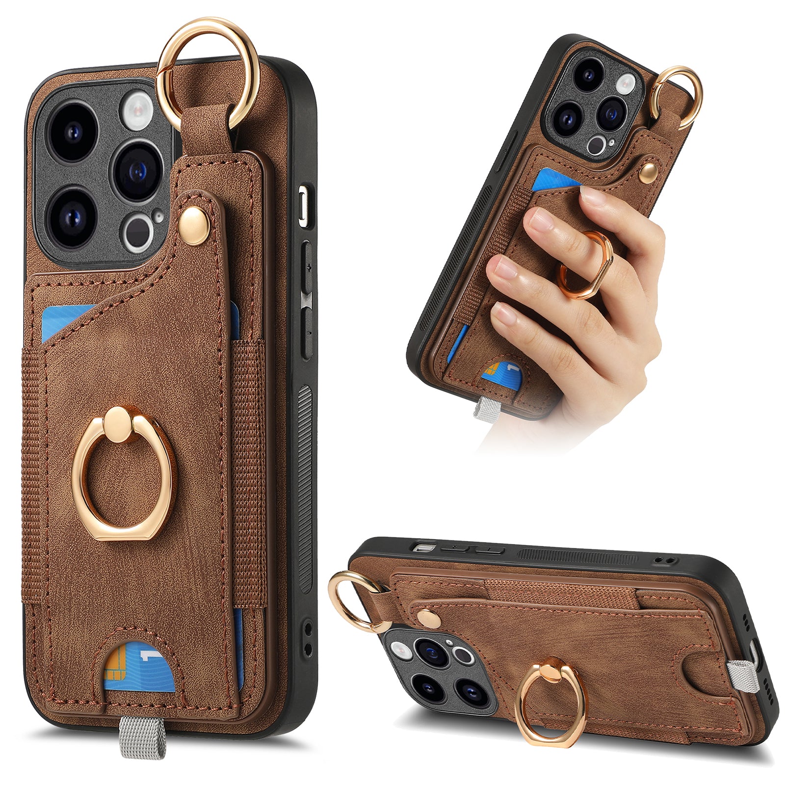 For iPhone 13 Pro Case Leather Card Holder Kickstand Phone Cover