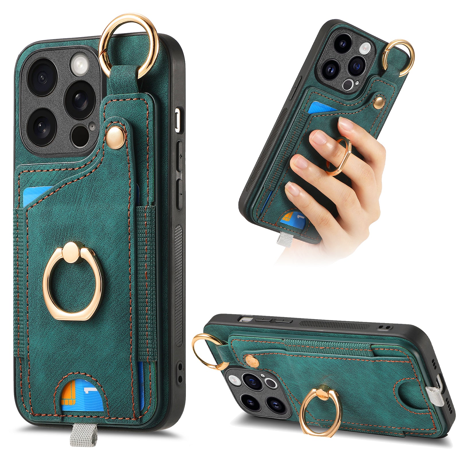 For iPhone 13 Pro Case Leather Card Holder Kickstand Phone Cover