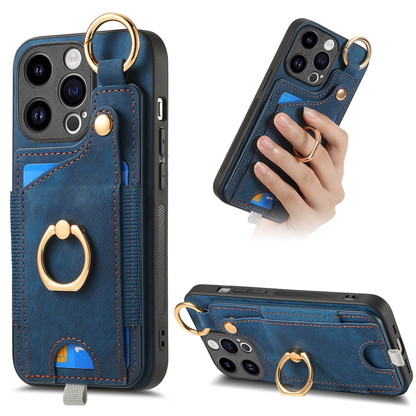 For iPhone 13 Pro Case Leather Card Holder Kickstand Phone Cover