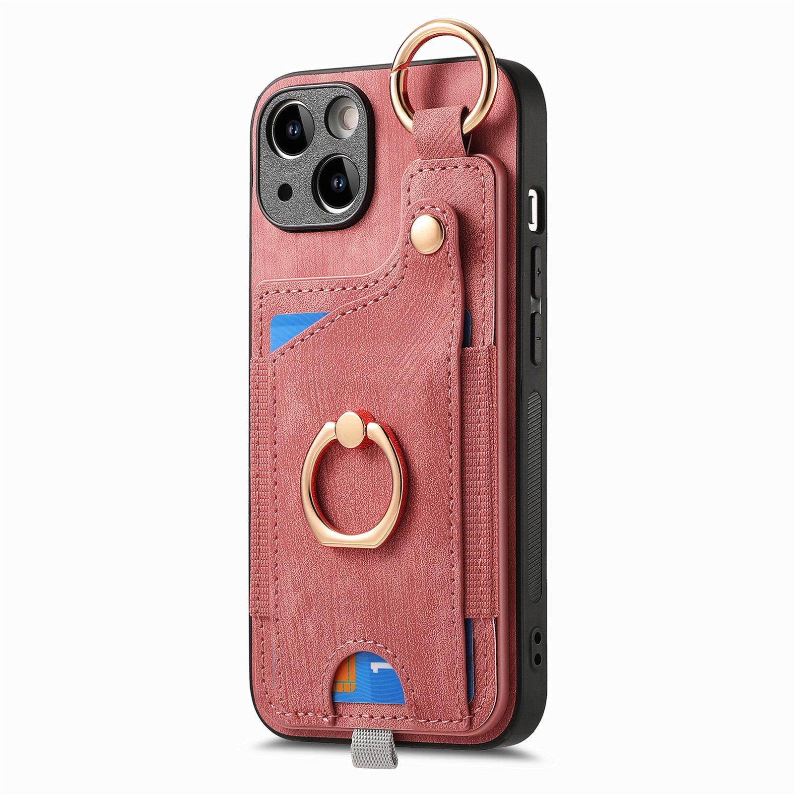 For iPhone 13 Supporting Kickstand Phone Case TPU+PU Leather Card Holder Phone Shell