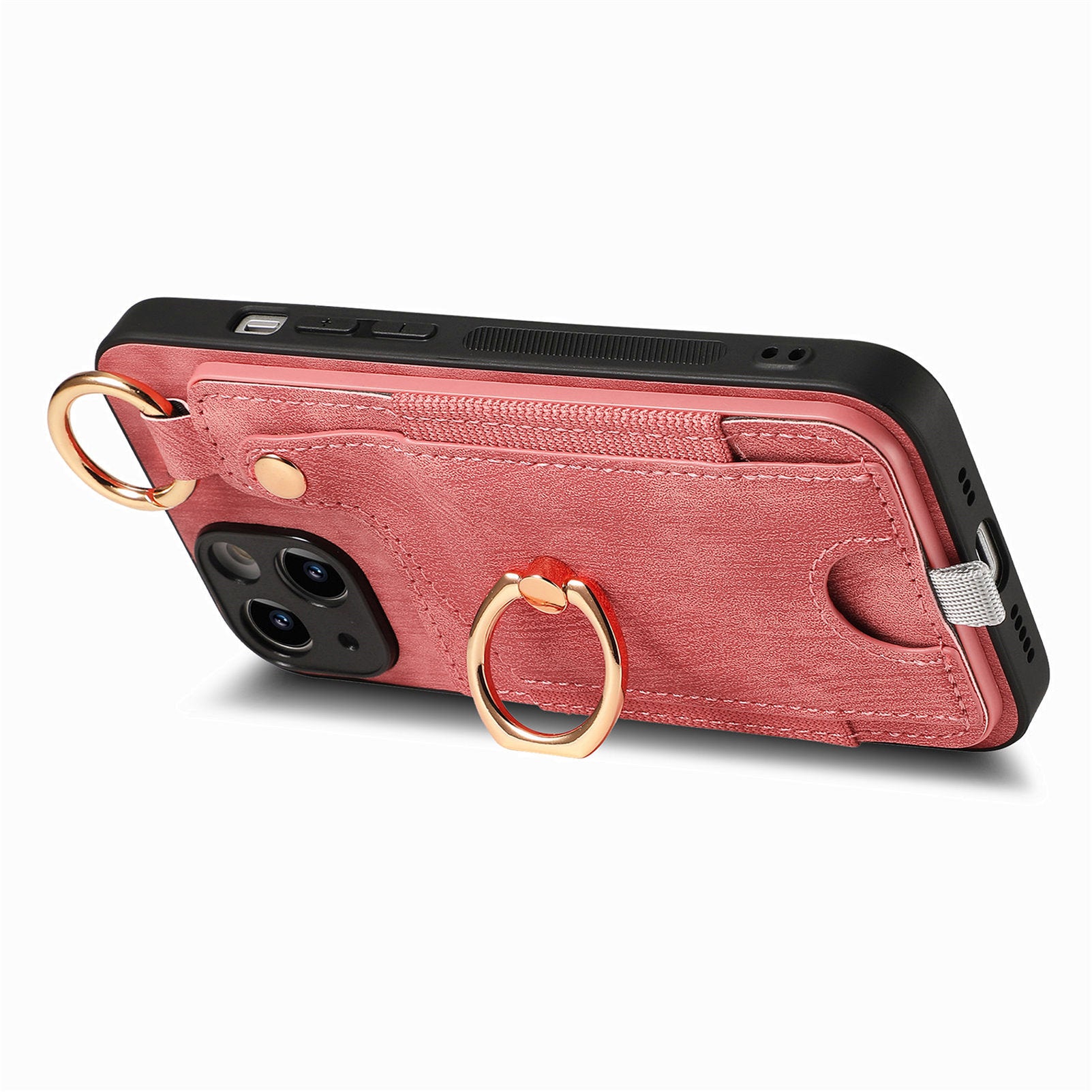 For iPhone 13 Supporting Kickstand Phone Case TPU+PU Leather Card Holder Phone Shell