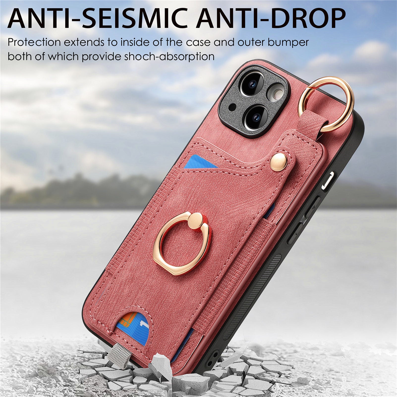 For iPhone 13 Supporting Kickstand Phone Case TPU+PU Leather Card Holder Phone Shell