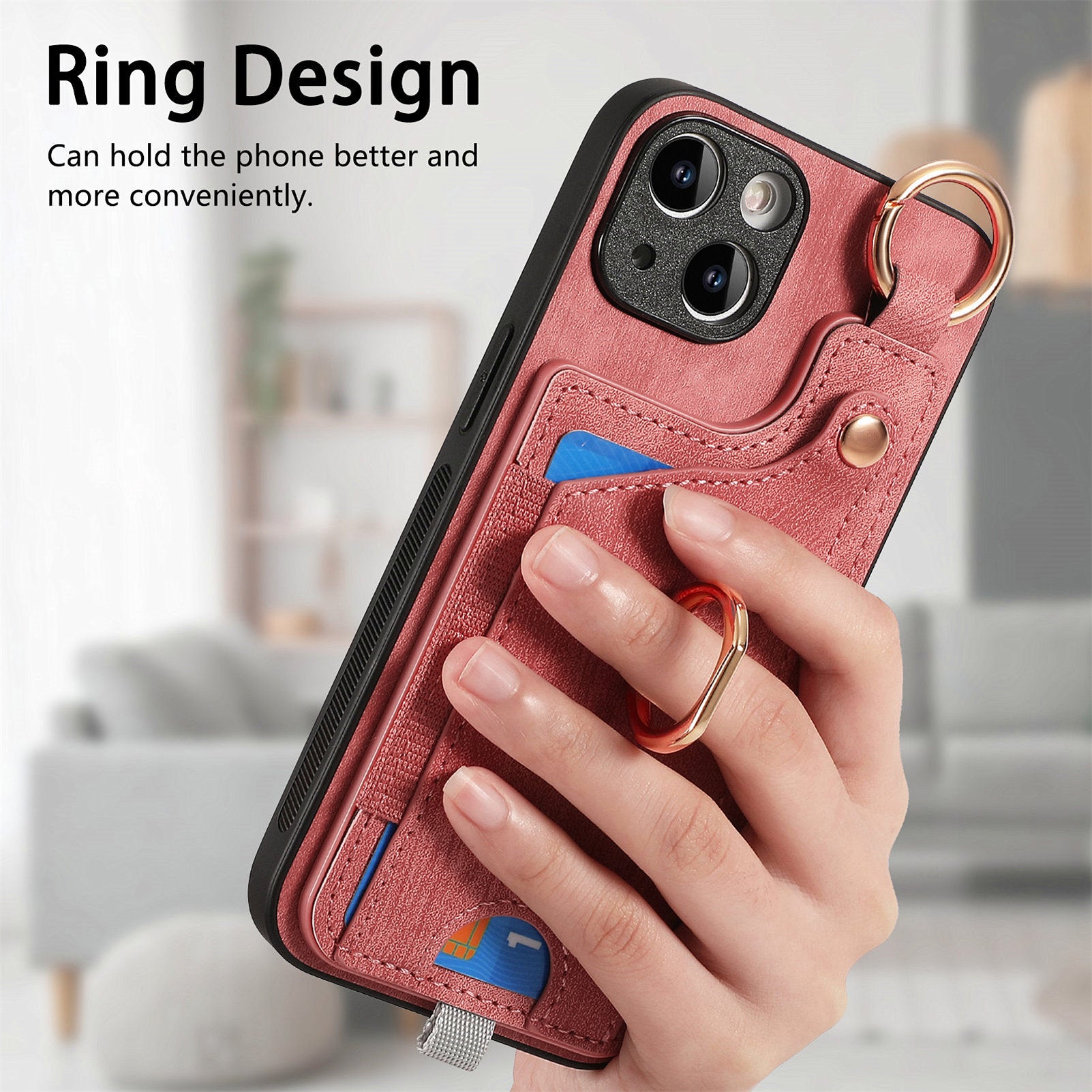 For iPhone 13 Supporting Kickstand Phone Case TPU+PU Leather Card Holder Phone Shell