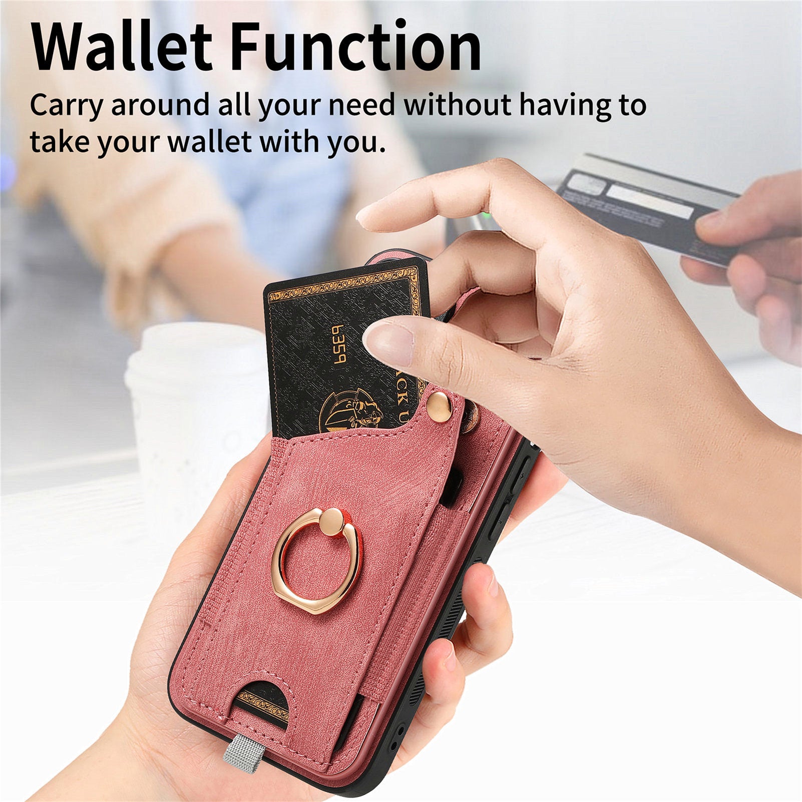 For iPhone 13 Supporting Kickstand Phone Case TPU+PU Leather Card Holder Phone Shell