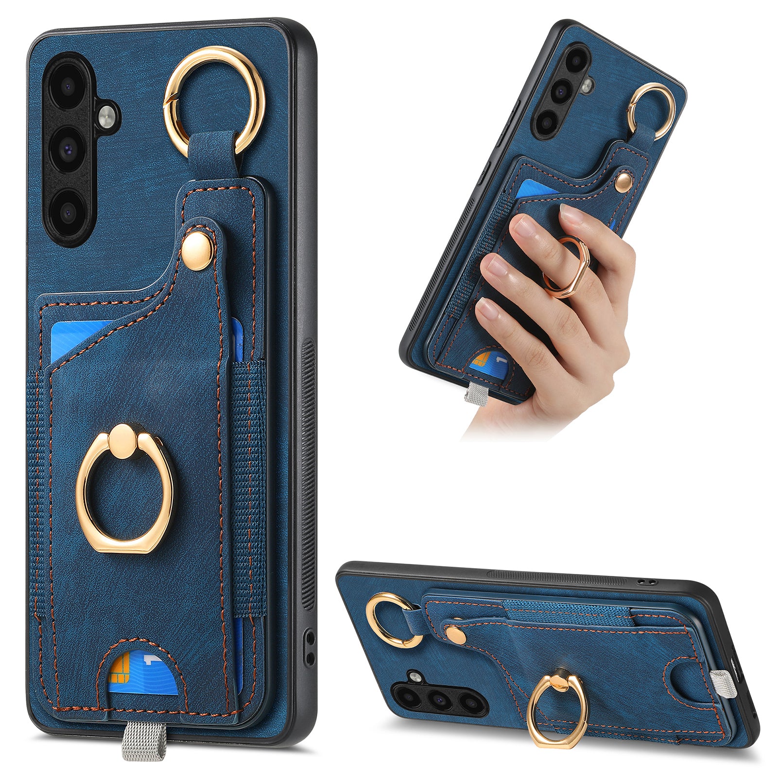 For Samsung Galaxy A15 4G / 5G Case Leather+TPU Card Holder Ring Kickstand Shockproof Phone Cover