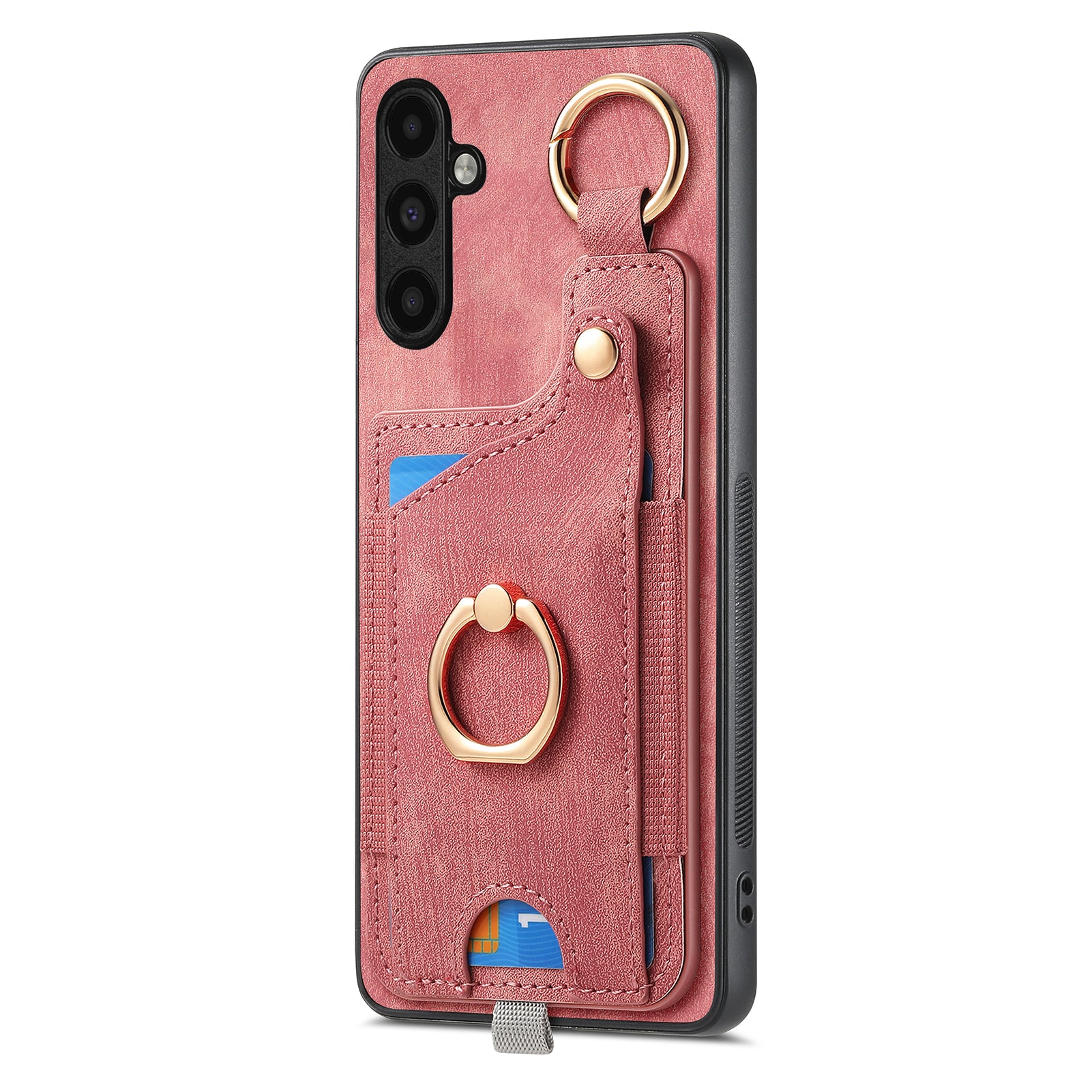 For Samsung Galaxy A14 4G / 5G Case Ring Kickstand Leather Retro Back Cover with Card Holder