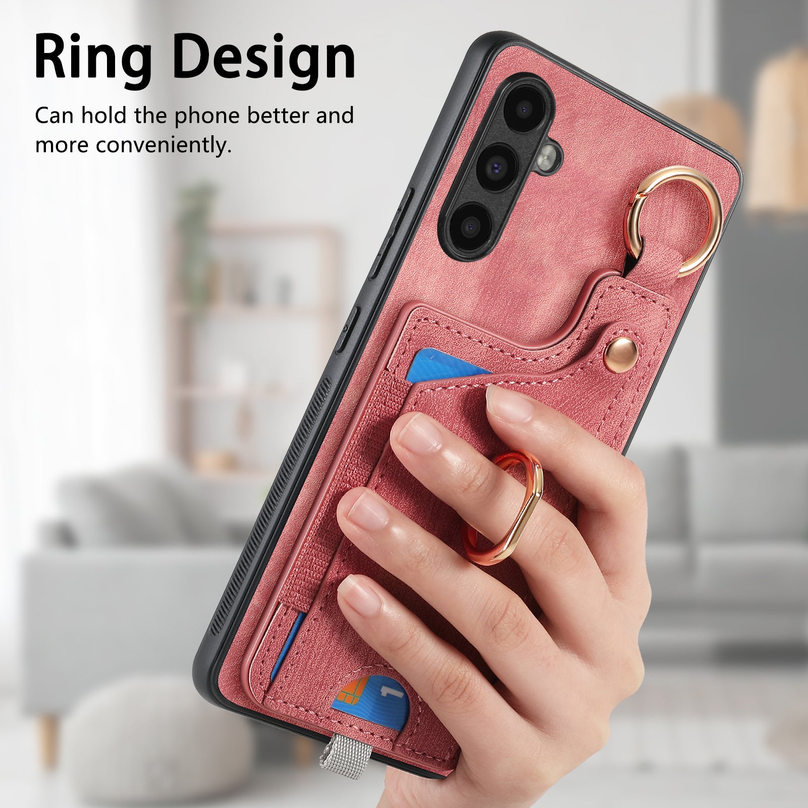 For Samsung Galaxy M14 4G Cell Phone Case Card Holder Scratch-resistant Cover with Ring Kickstand