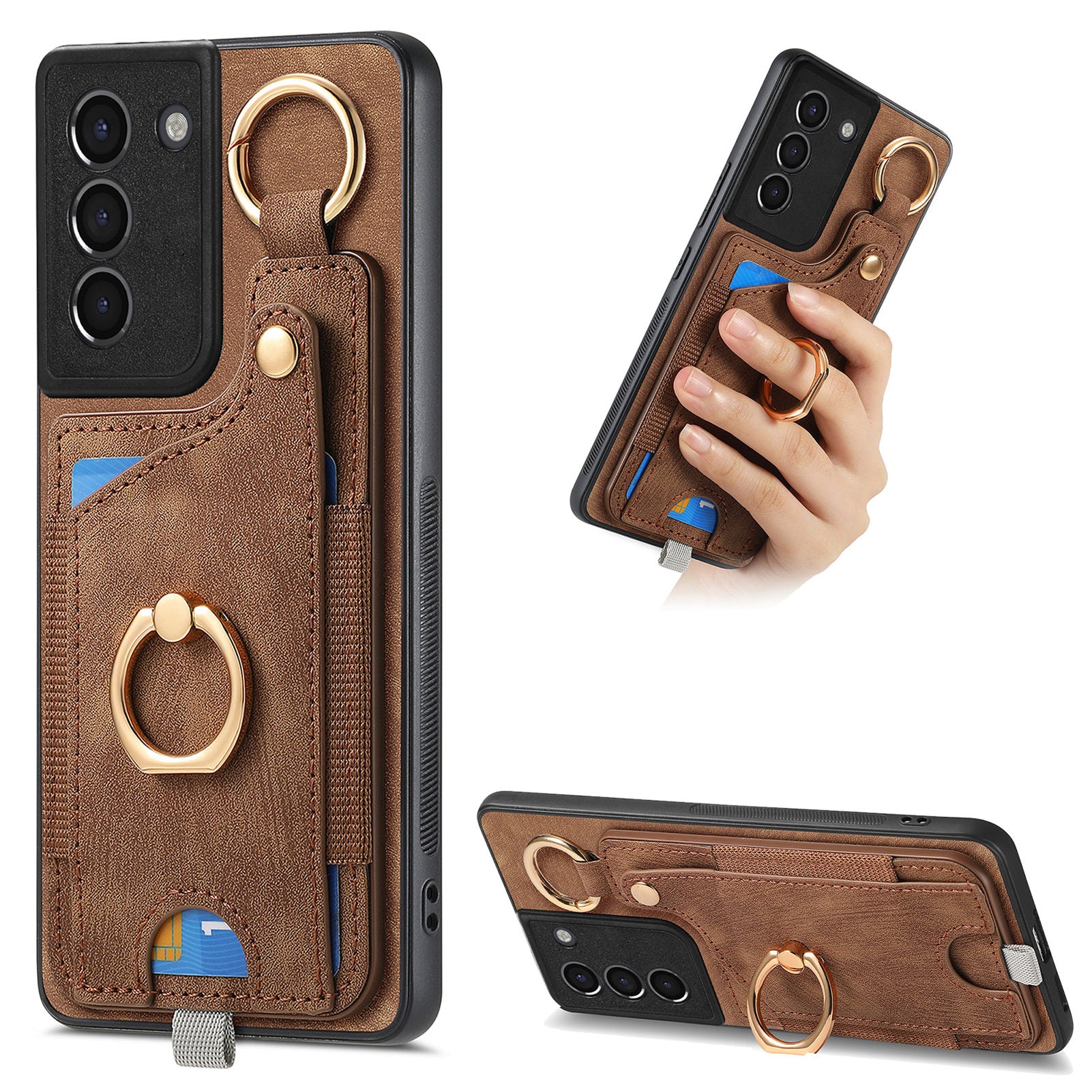 For Samsung Galaxy S21+ 5G Case Card Holder Leather + TPU Kickstand Phone Cover