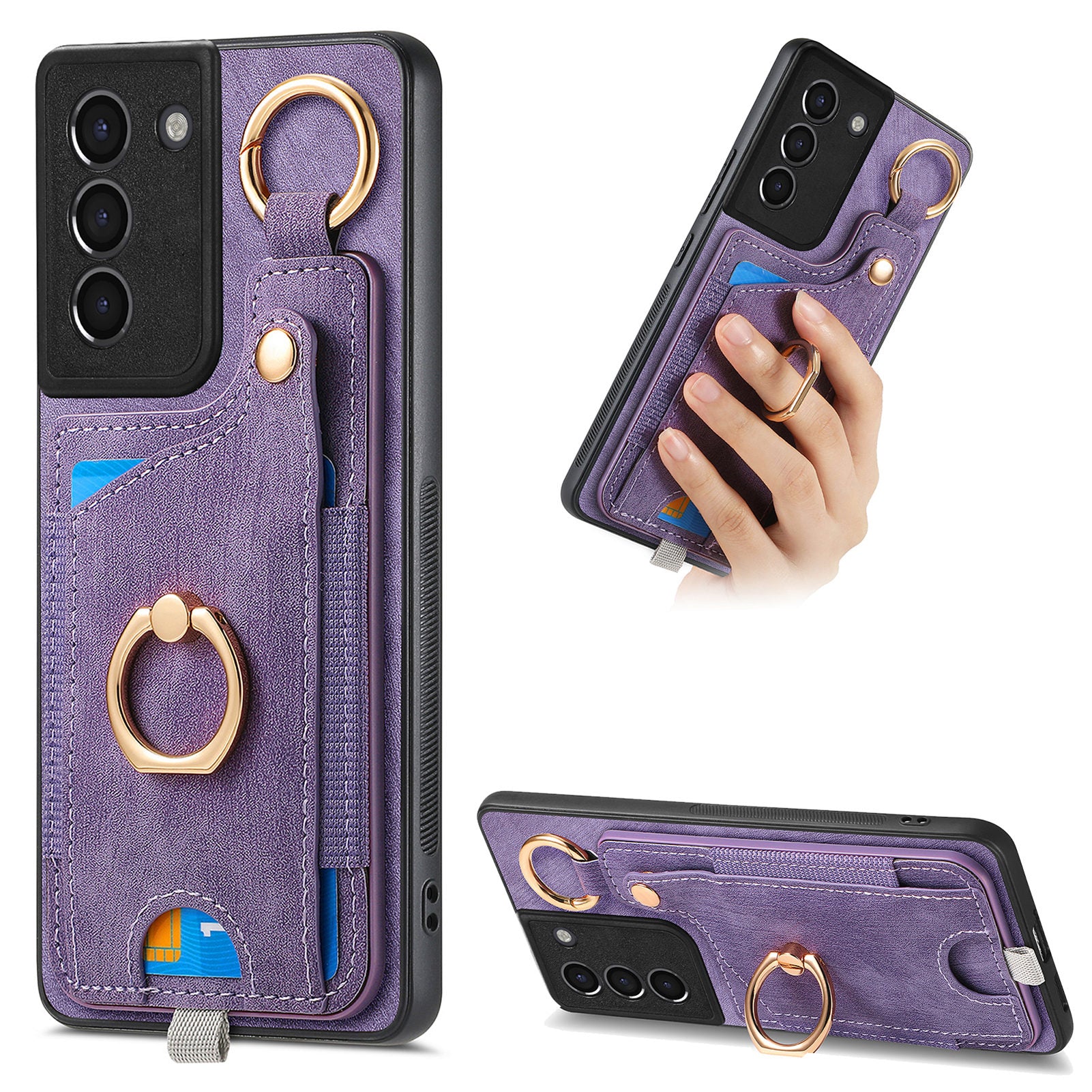 For Samsung Galaxy S21+ 5G Case Card Holder Leather + TPU Kickstand Phone Cover