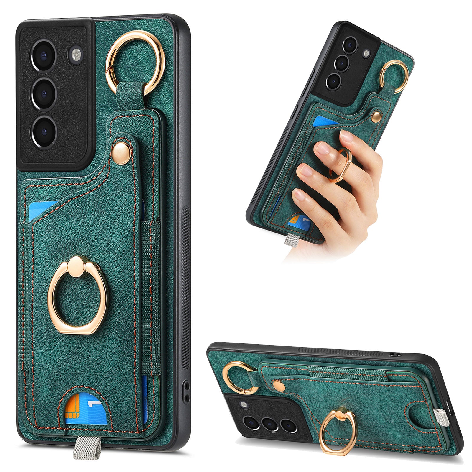 For Samsung Galaxy S21+ 5G Case Card Holder Leather + TPU Kickstand Phone Cover
