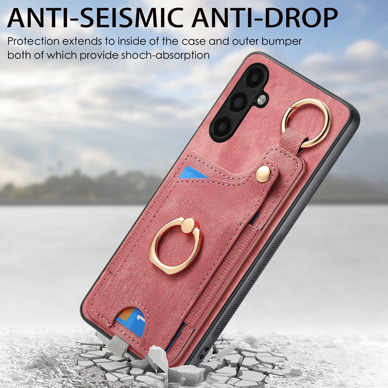 For Samsung Galaxy A34 5G Kickstand Case Card Holder PU + TPU Phone Cover