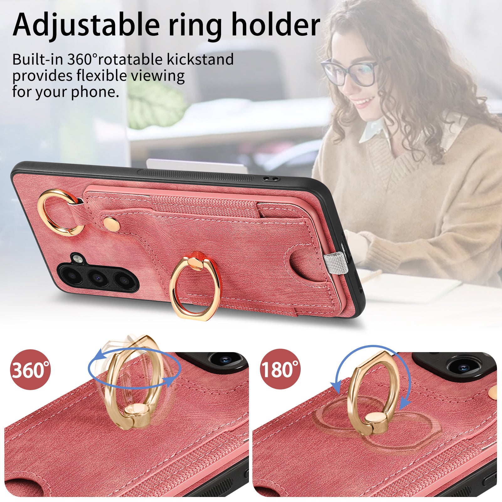 For Samsung Galaxy A34 5G Kickstand Case Card Holder PU + TPU Phone Cover