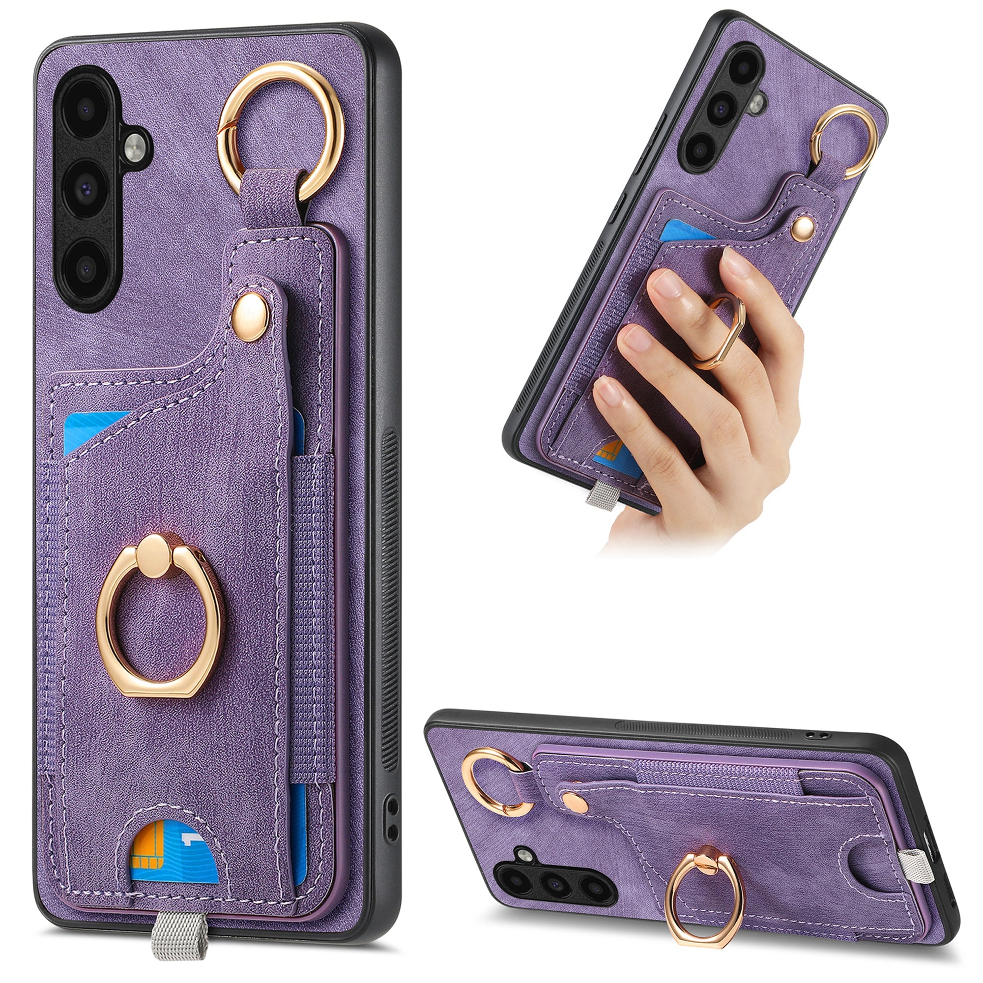For Samsung Galaxy A34 5G Kickstand Case Card Holder PU + TPU Phone Cover