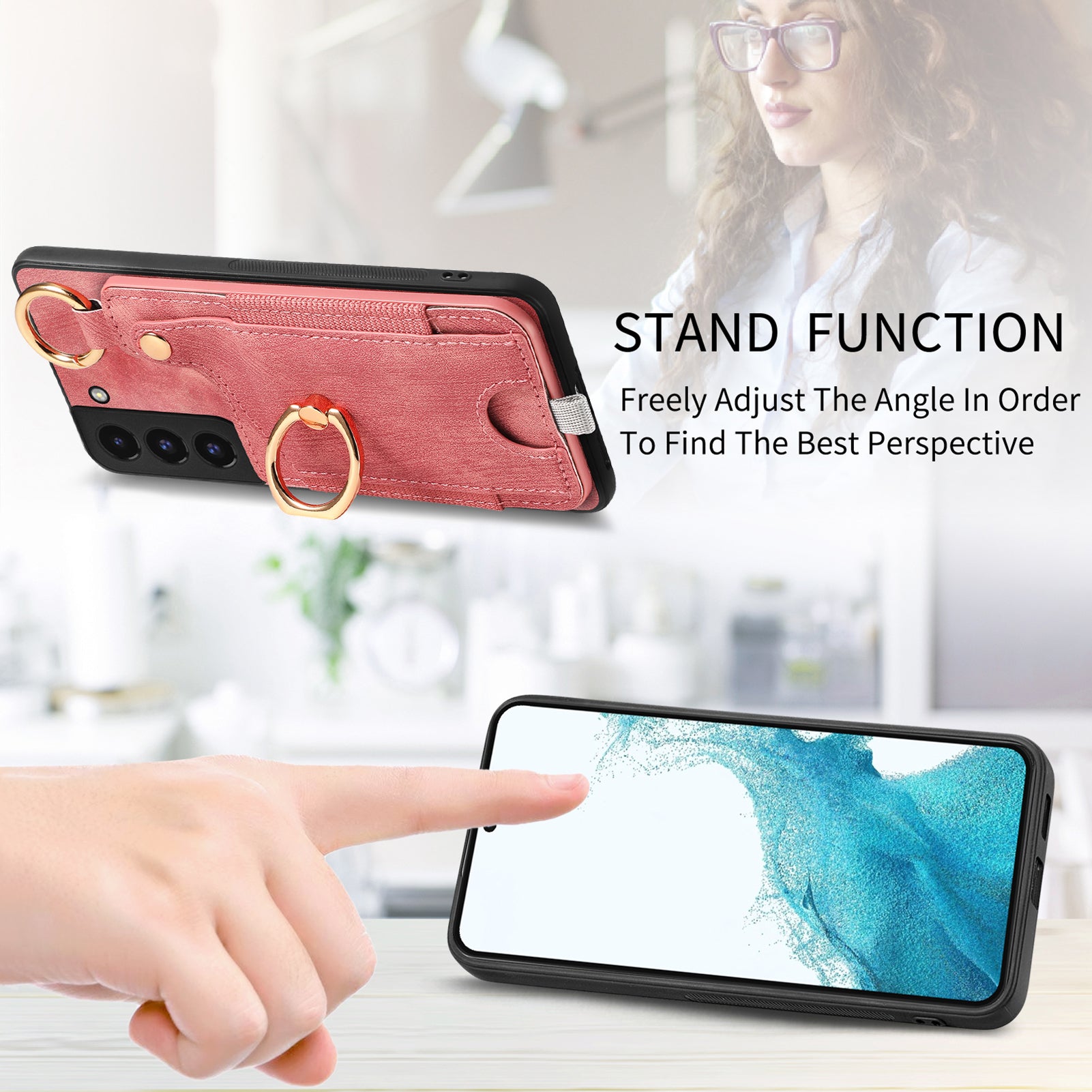 For Samsung Galaxy S22 5G Case Card Holder PU Leather+TPU Phone Shell