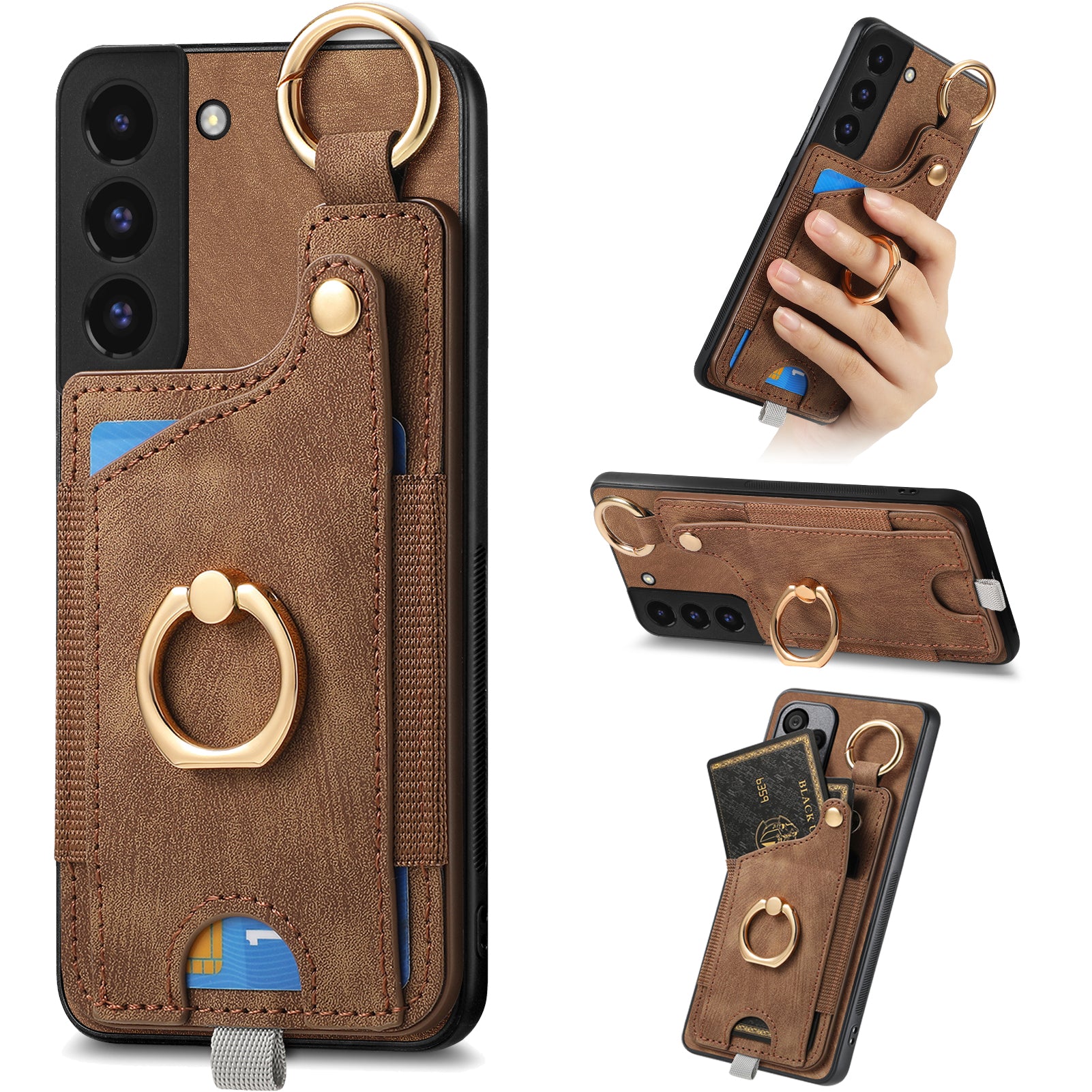 For Samsung Galaxy S22 5G Case Card Holder PU Leather+TPU Phone Shell