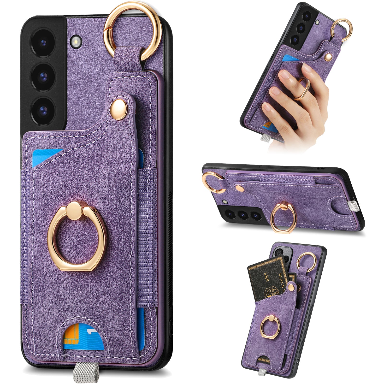 For Samsung Galaxy S22 5G Case Card Holder PU Leather+TPU Phone Shell