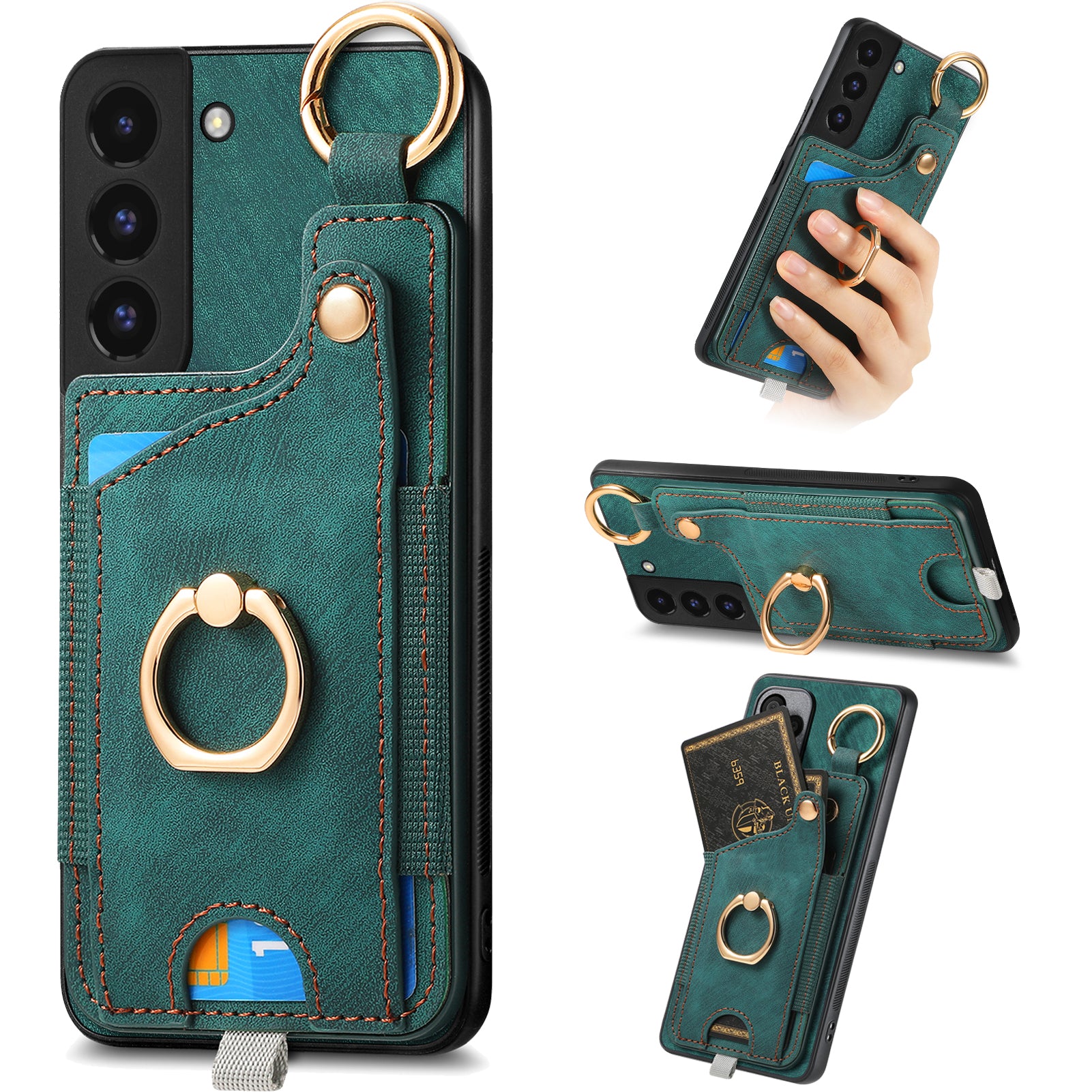 For Samsung Galaxy S22 5G Case Card Holder PU Leather+TPU Phone Shell