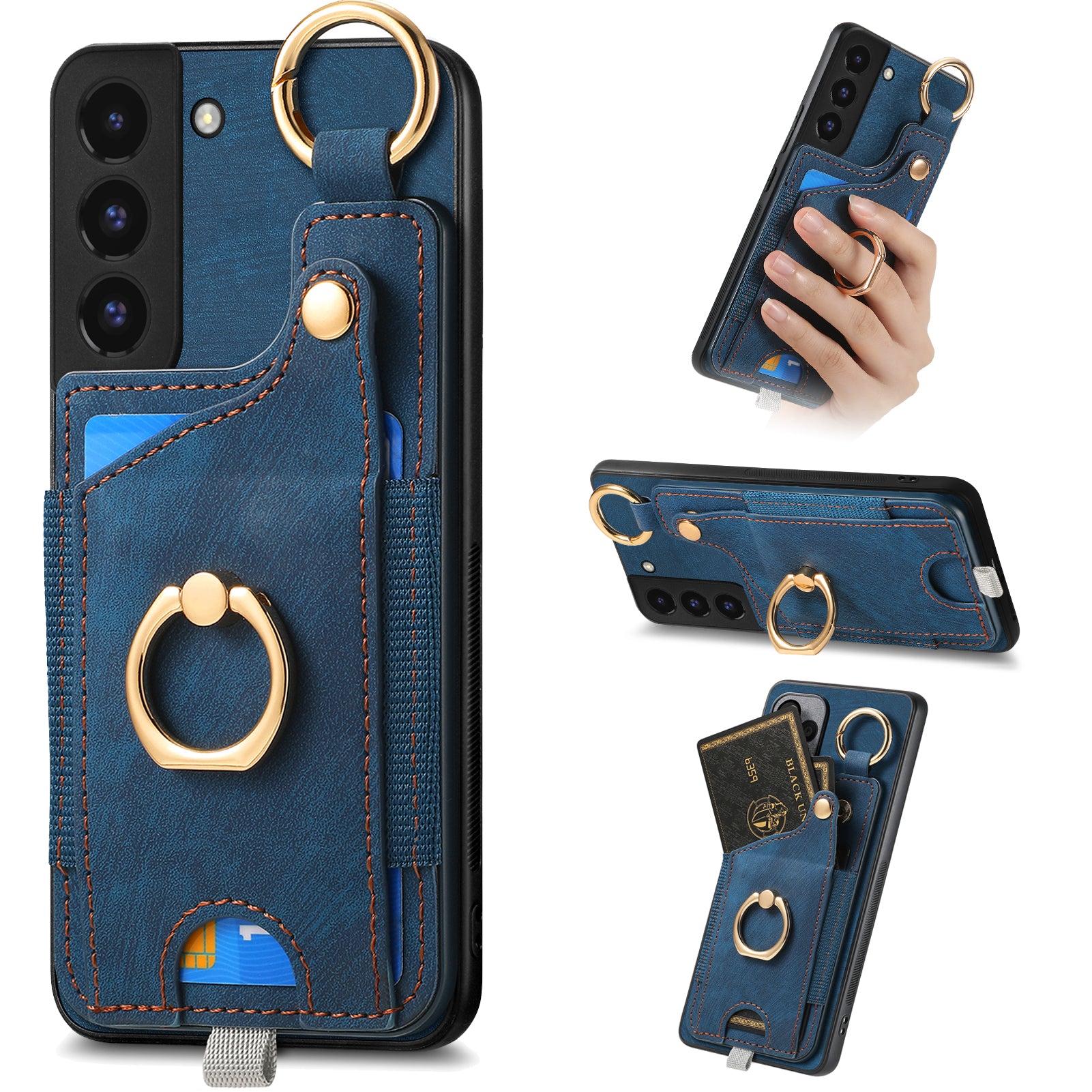 For Samsung Galaxy S22 5G Case Card Holder PU Leather+TPU Phone Shell