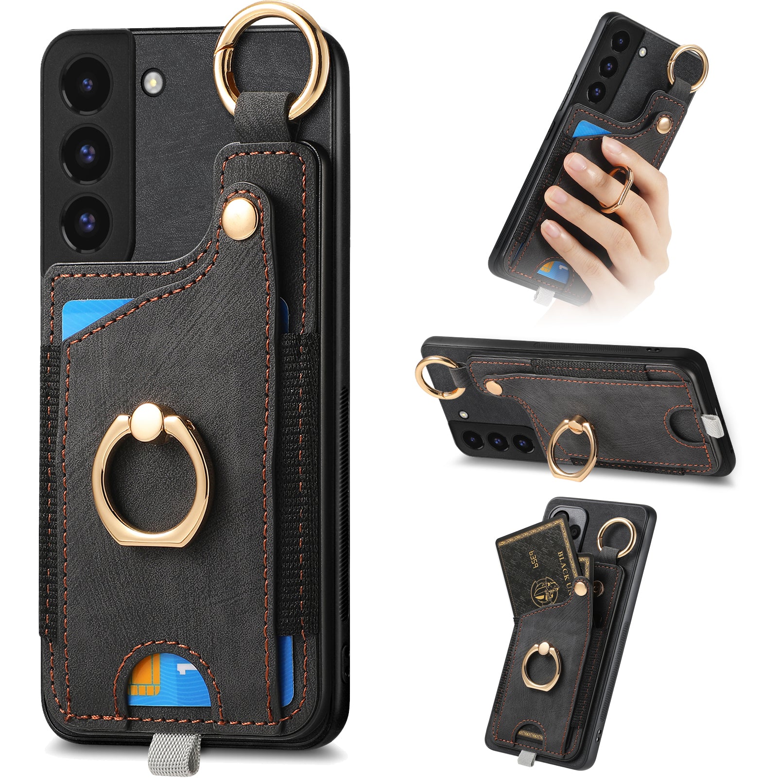 For Samsung Galaxy S22 5G Case Card Holder PU Leather+TPU Phone Shell