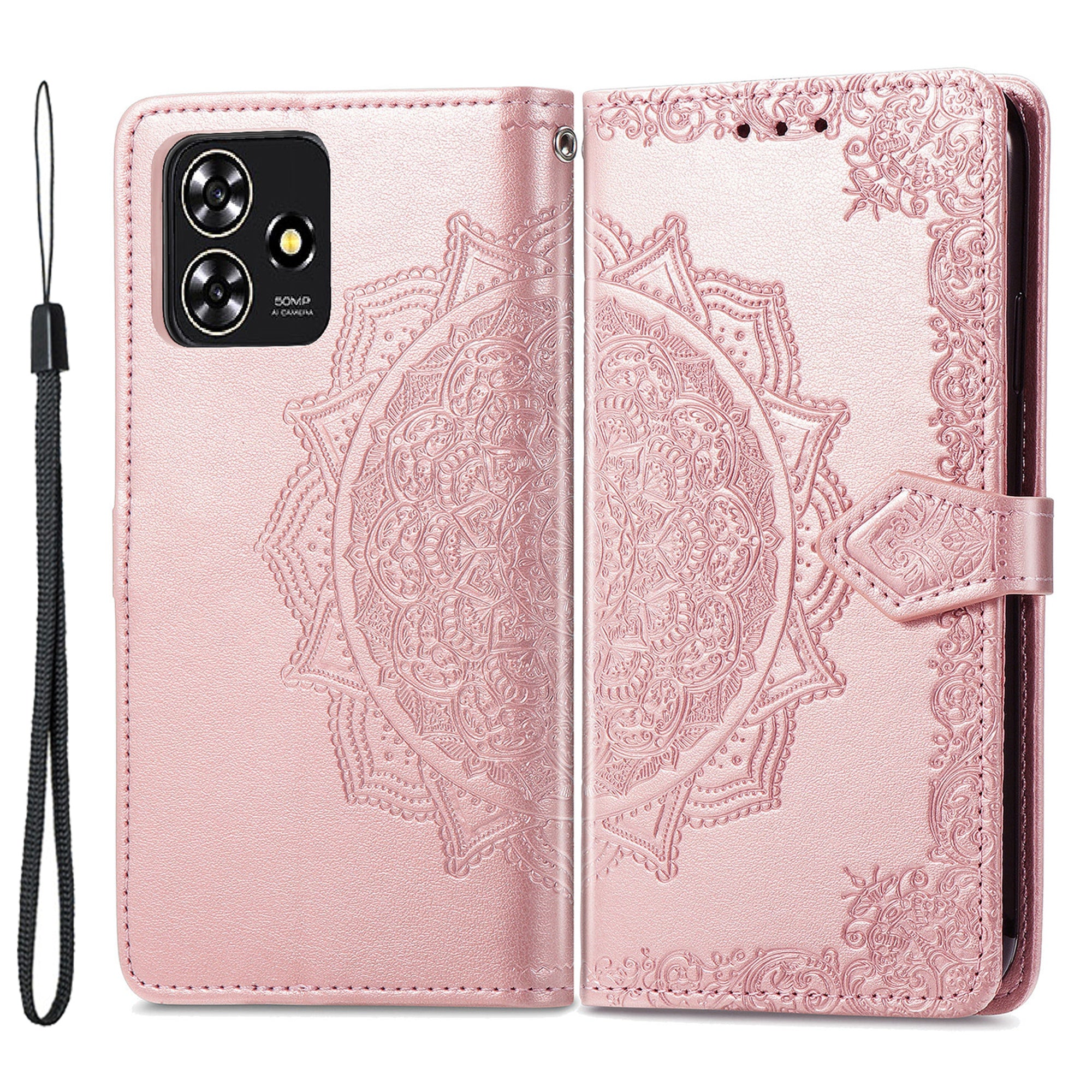 For ZTE Blade A73 Case PU Leather Embossed Phone Wallet Cover with Card Slots