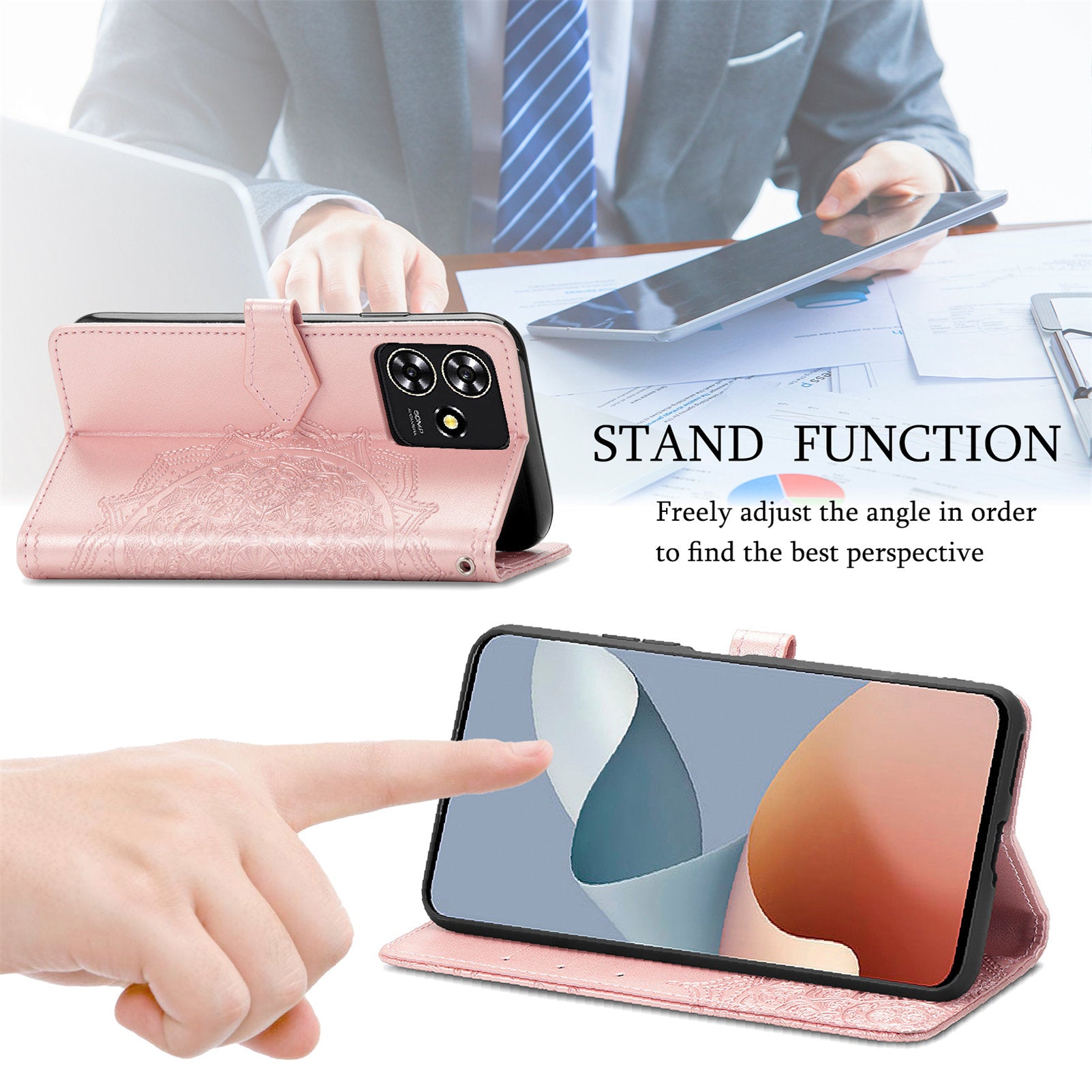For ZTE Blade A73 Case PU Leather Embossed Phone Wallet Cover with Card Slots