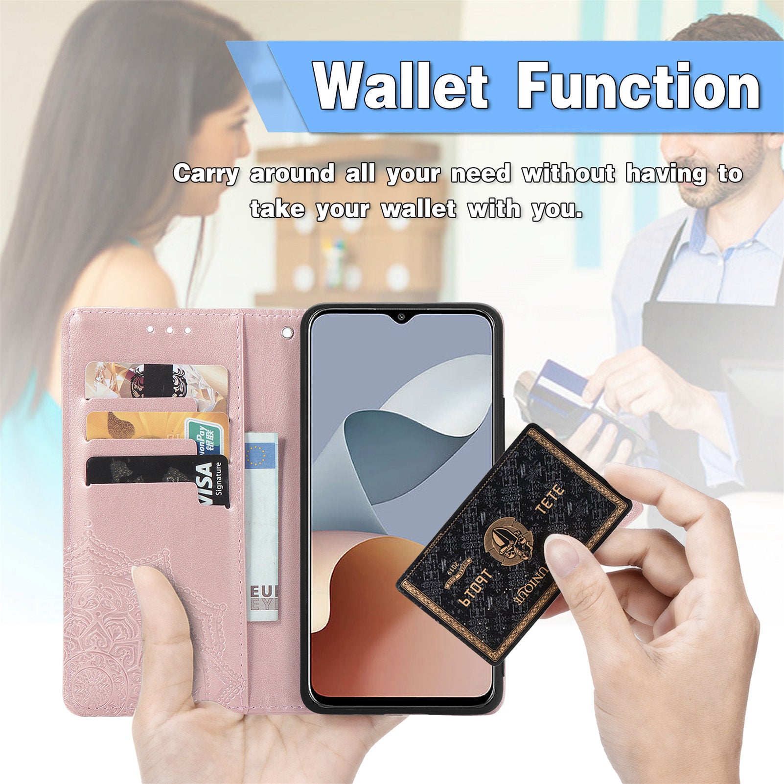 For ZTE Blade A73 Case PU Leather Embossed Phone Wallet Cover with Card Slots
