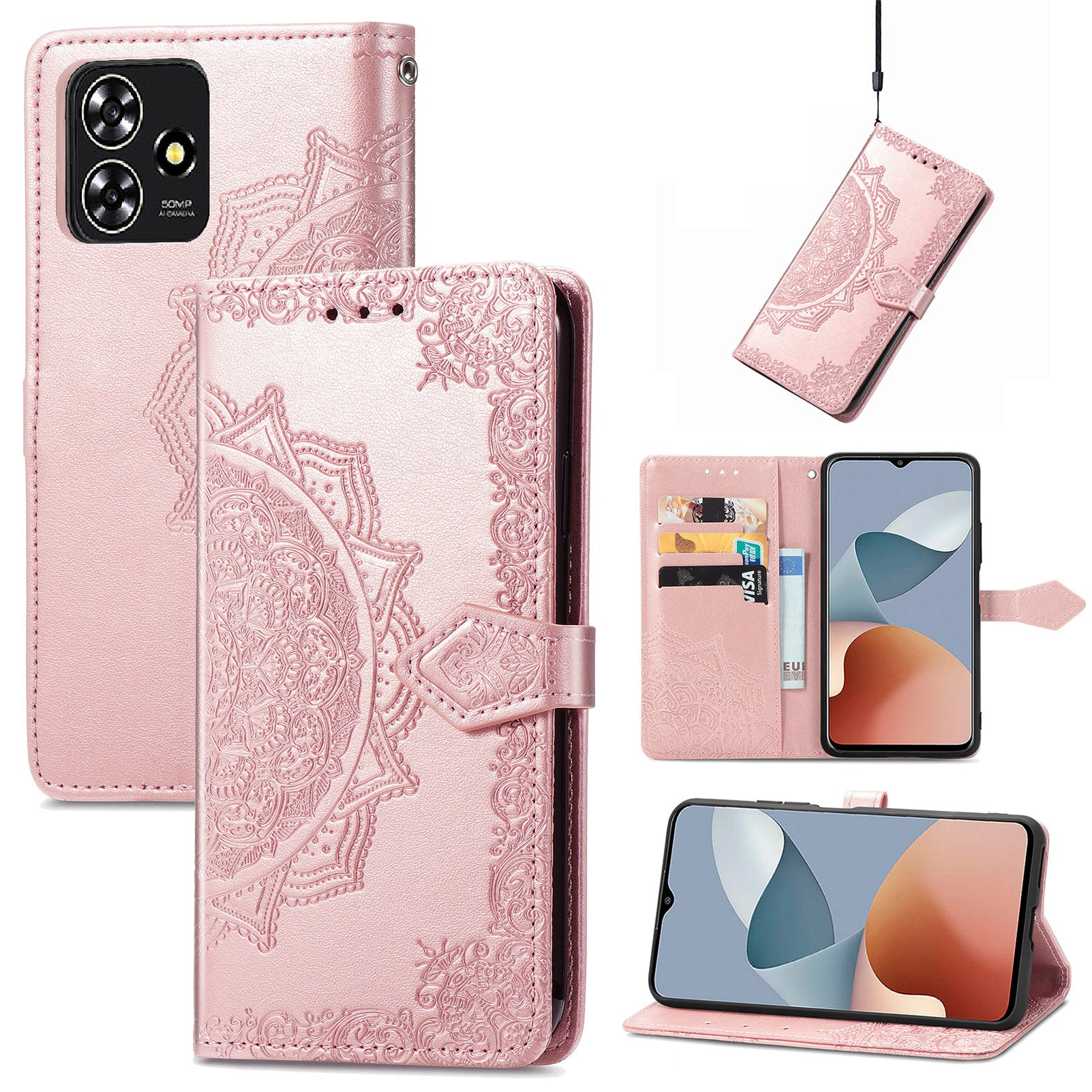 For ZTE Blade A73 Case PU Leather Embossed Phone Wallet Cover with Card Slots