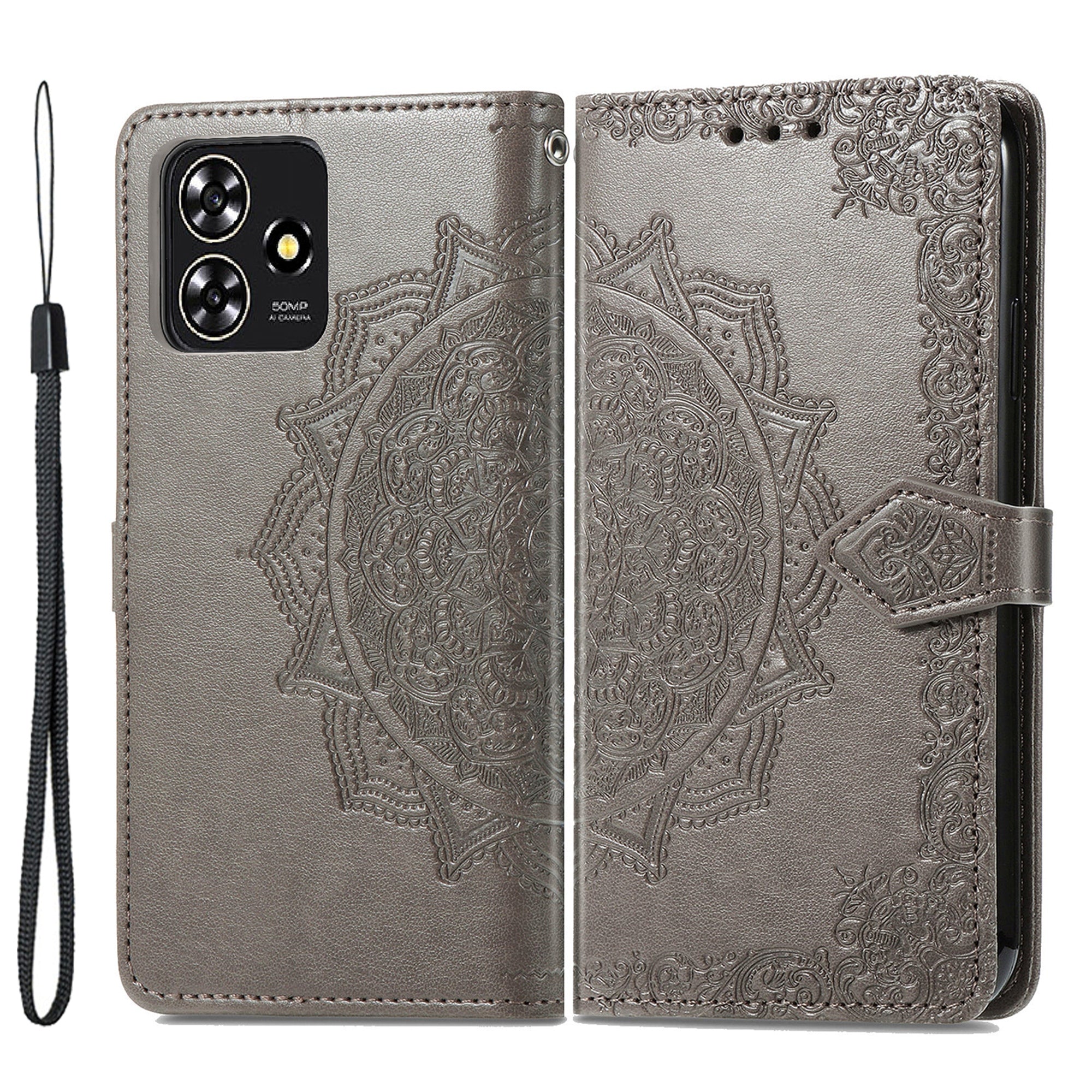For ZTE Blade A73 Case PU Leather Embossed Phone Wallet Cover with Card Slots