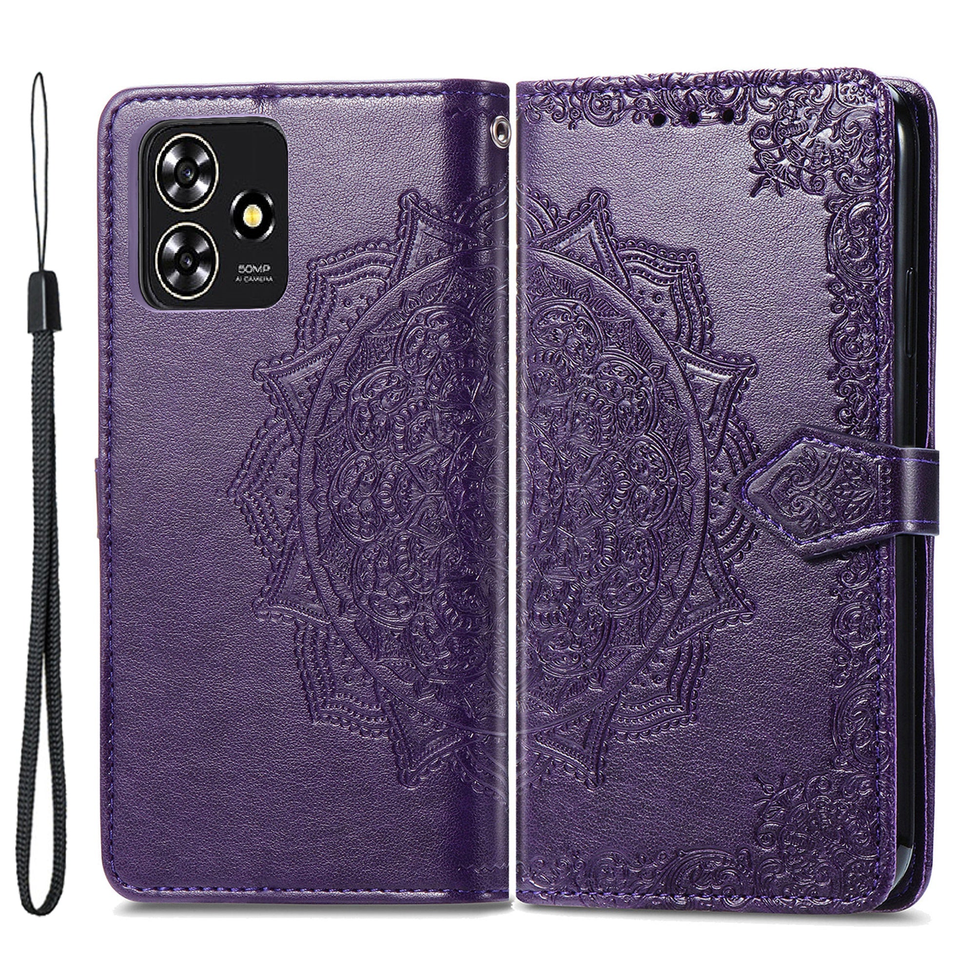 For ZTE Blade A73 Case PU Leather Embossed Phone Wallet Cover with Card Slots