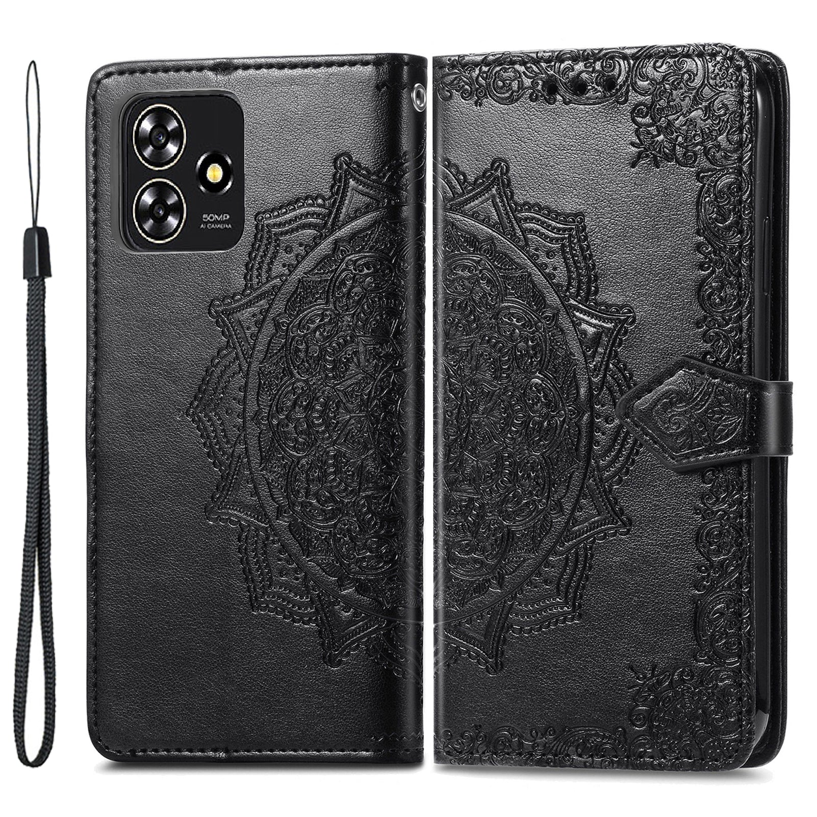 For ZTE Blade A73 Case PU Leather Embossed Phone Wallet Cover with Card Slots