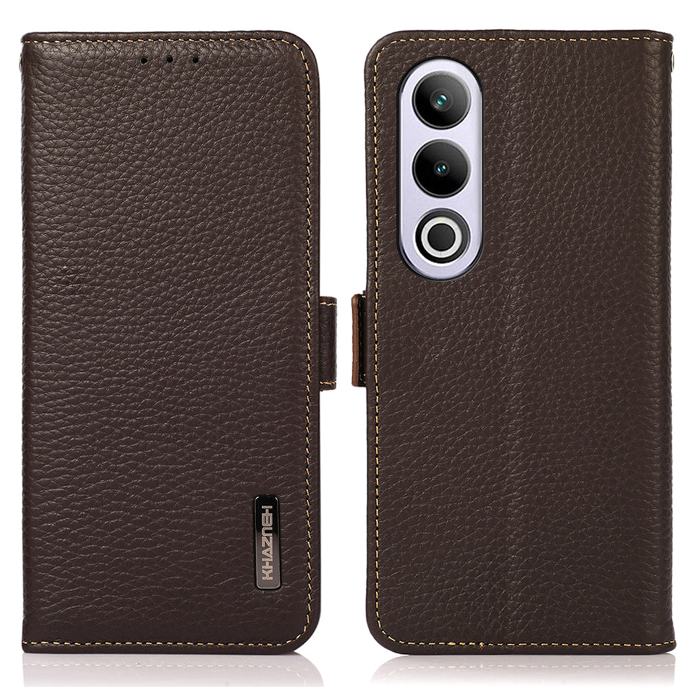 KHAZNEH For OnePlus Nord CE4 5G / Ace 3V 5G RFID Blocking Case Genuine Cow Leather Phone Cover