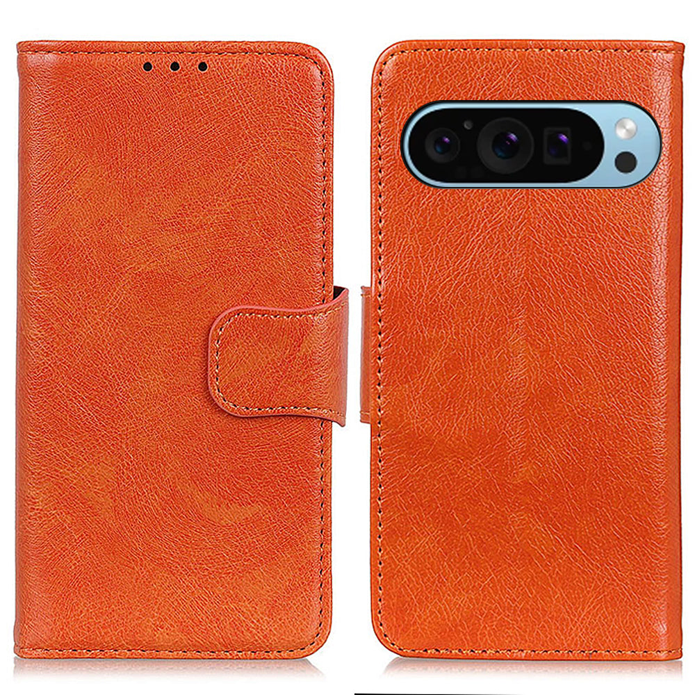 For Google Pixel 9 Phone Case Wallet Stand Split Leather Nappa Texture Shockproof Cover