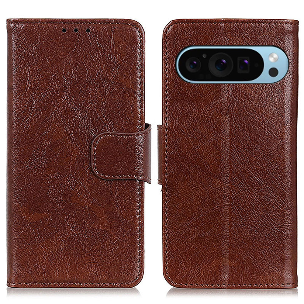 For Google Pixel 9 Phone Case Wallet Stand Split Leather Nappa Texture Shockproof Cover