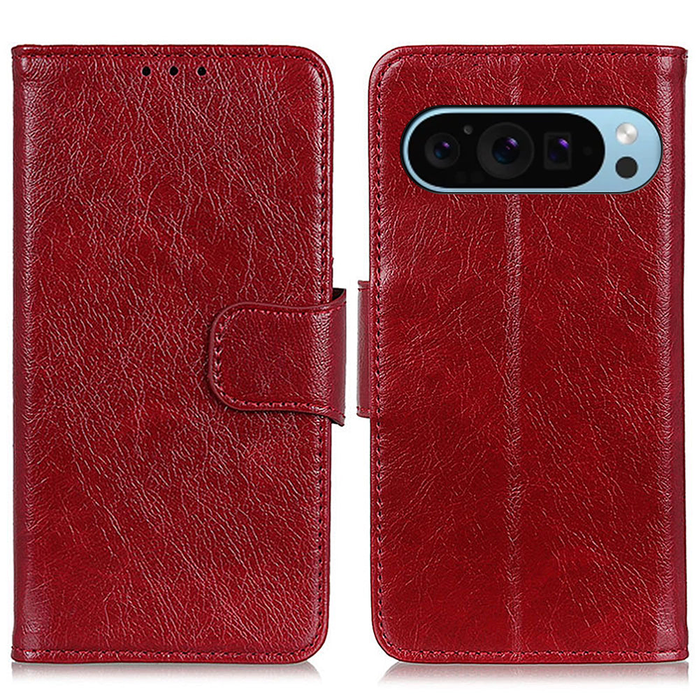For Google Pixel 9 Phone Case Wallet Stand Split Leather Nappa Texture Shockproof Cover