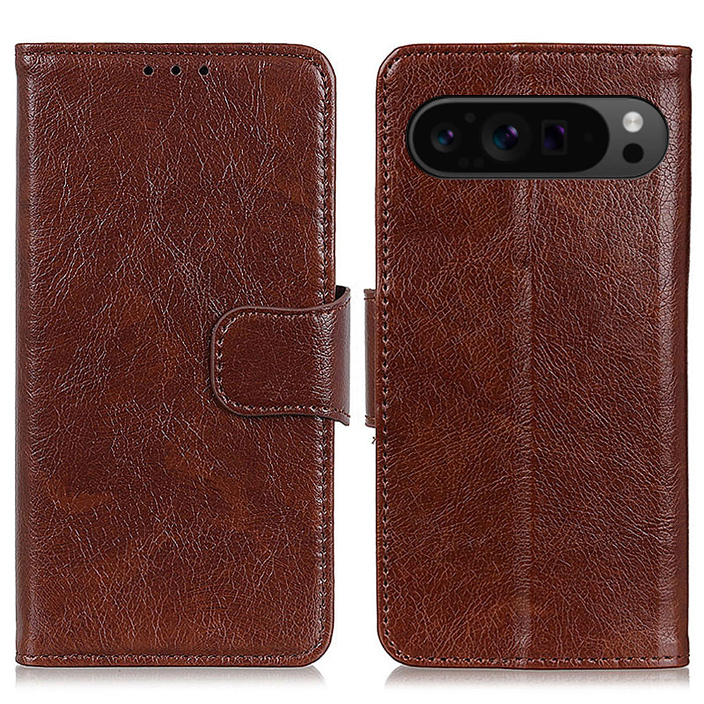 For Google Pixel 9 Pro Case Card Slot Stand Split Leather Nappa Texture Phone Cover