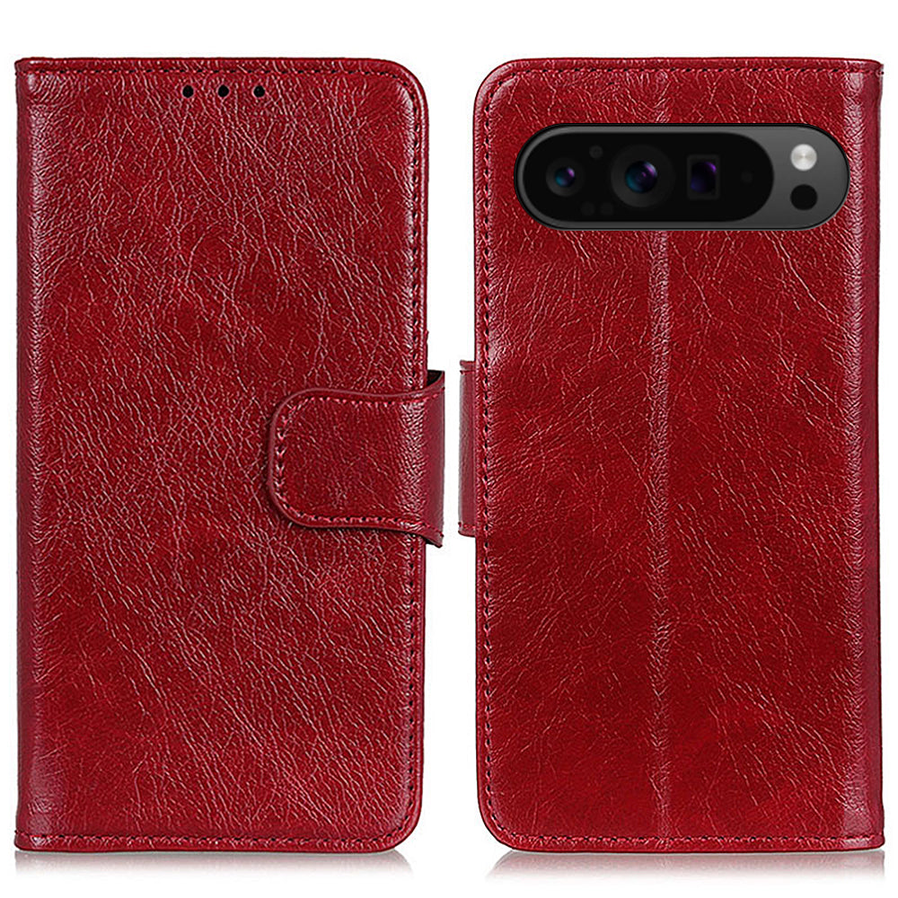 For Google Pixel 9 Pro Case Card Slot Stand Split Leather Nappa Texture Phone Cover