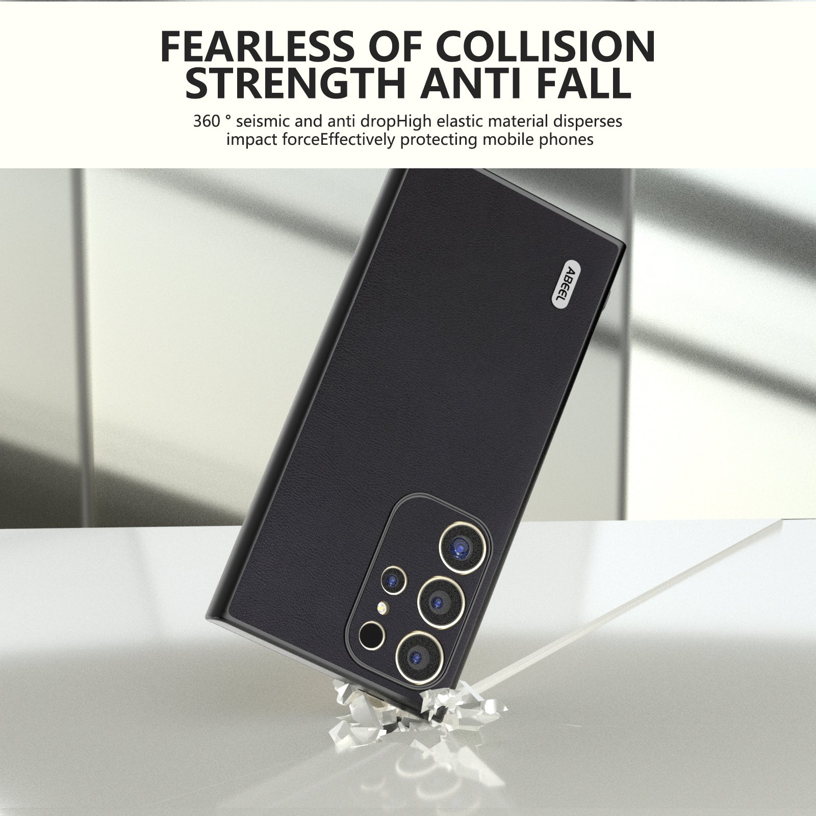 ABEEL For Samsung Galaxy S24 Ultra Case Textured Leather Coated PC+TPU Hybrid Slim Cover