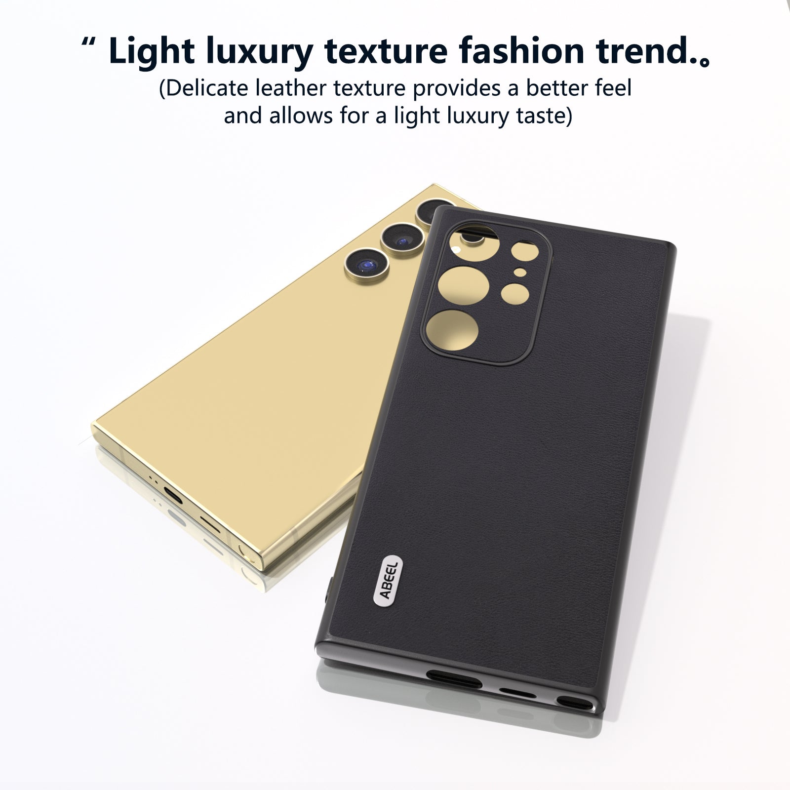 ABEEL For Samsung Galaxy S24 Ultra Case Textured Leather Coated PC+TPU Hybrid Slim Cover