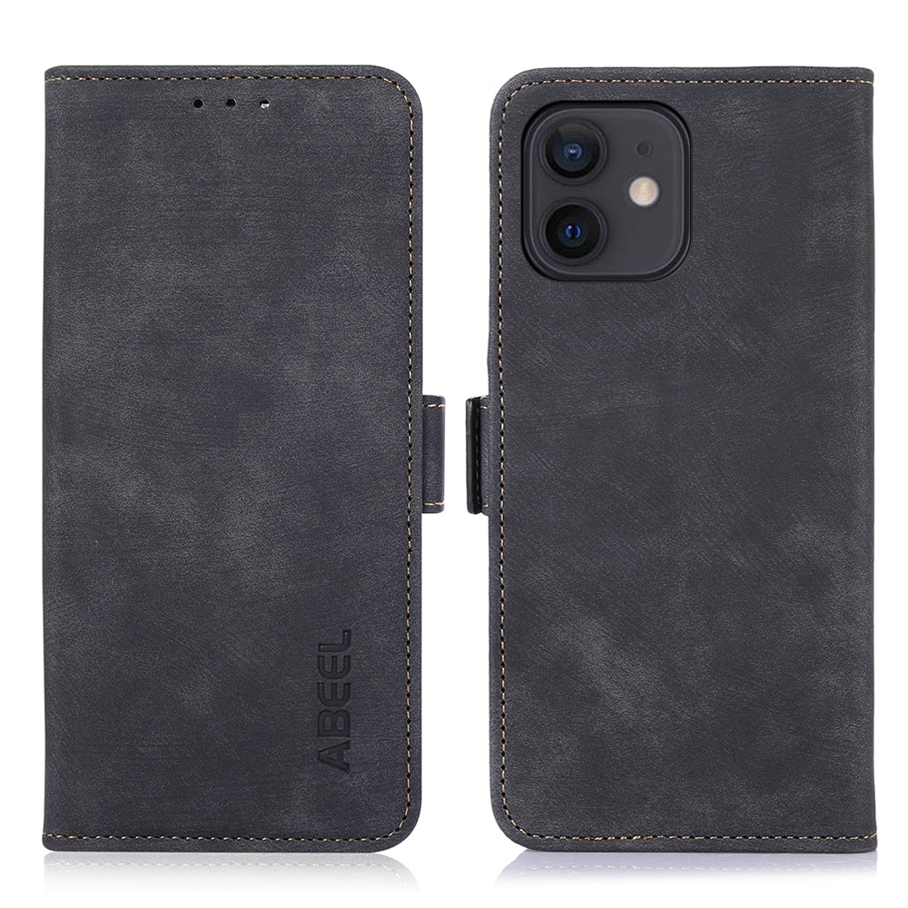 ABEEL For iPhone 12 / 12 Pro Phone Case Retro PU Leather Wallet Phone Protective Cover