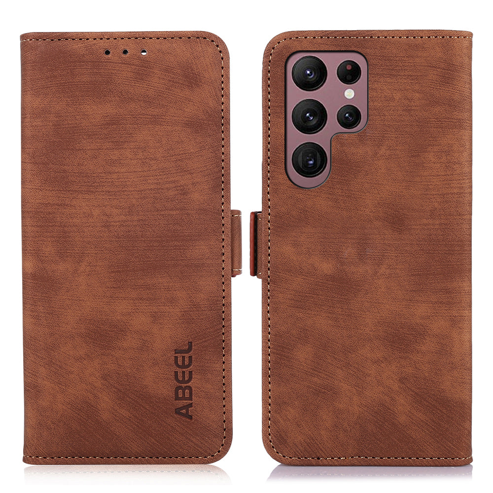 ABEEL For Samsung Galaxy S22 Ultra 5G Case PU Leather+TPU Phone Protective Cover Anti-scratch