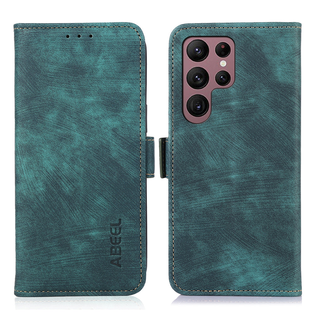 ABEEL For Samsung Galaxy S22 Ultra 5G Case PU Leather+TPU Phone Protective Cover Anti-scratch